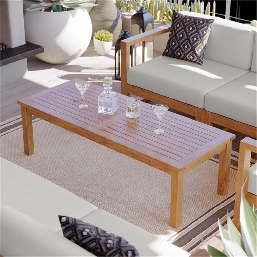 Natural Teak Wood Patio Coffee Table - Outdoor Furniture for Garden, Deck, Poolside & Backyard Relaxation