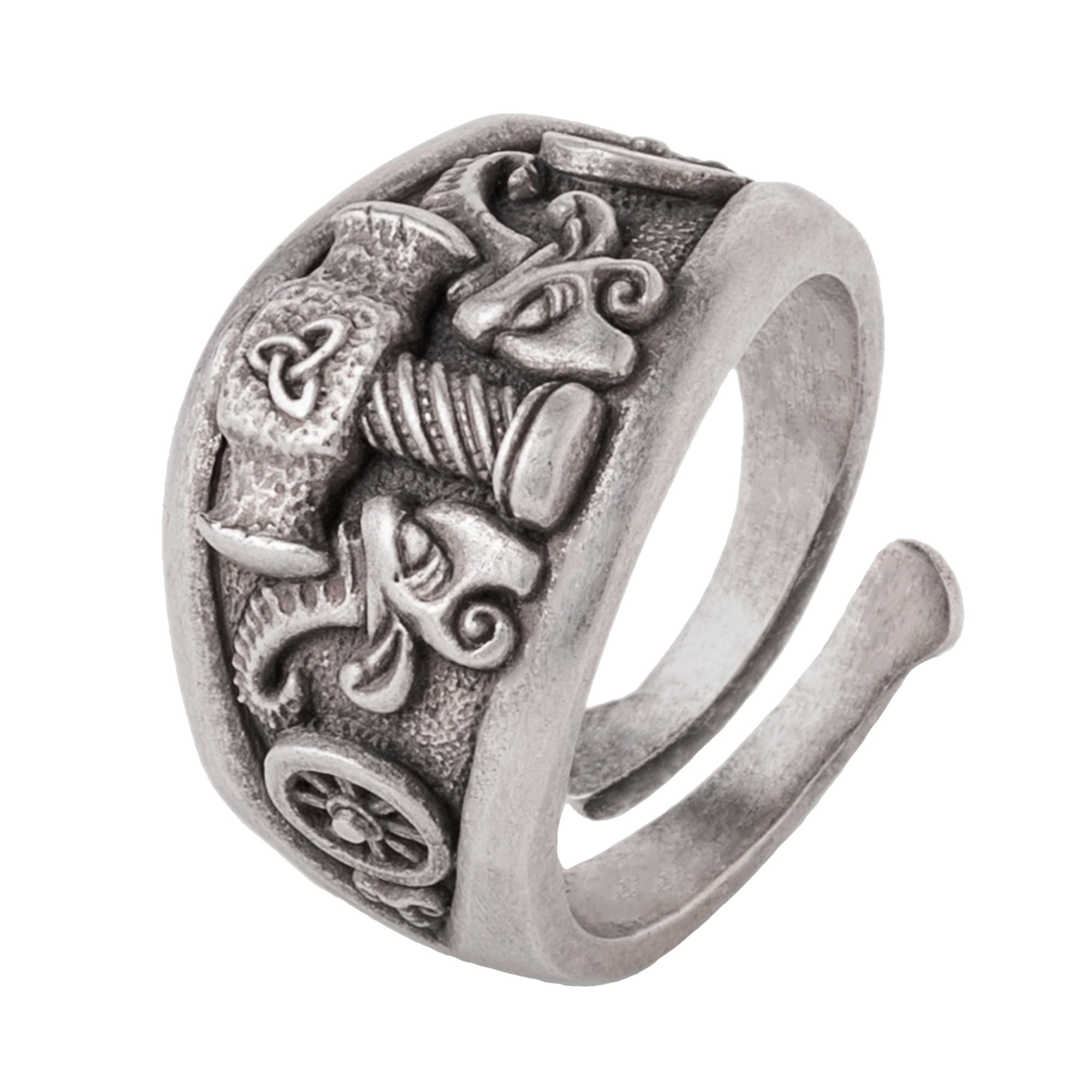 Viking Ring - Thor's Hammer Mjolnir with Tanngrisnir & Tanngnjóstr Goats & Valknut Symbol - Norse Mythology Jewelry for Men - Perfect for Viking Lovers, Cosplay & Medieval Reenactments