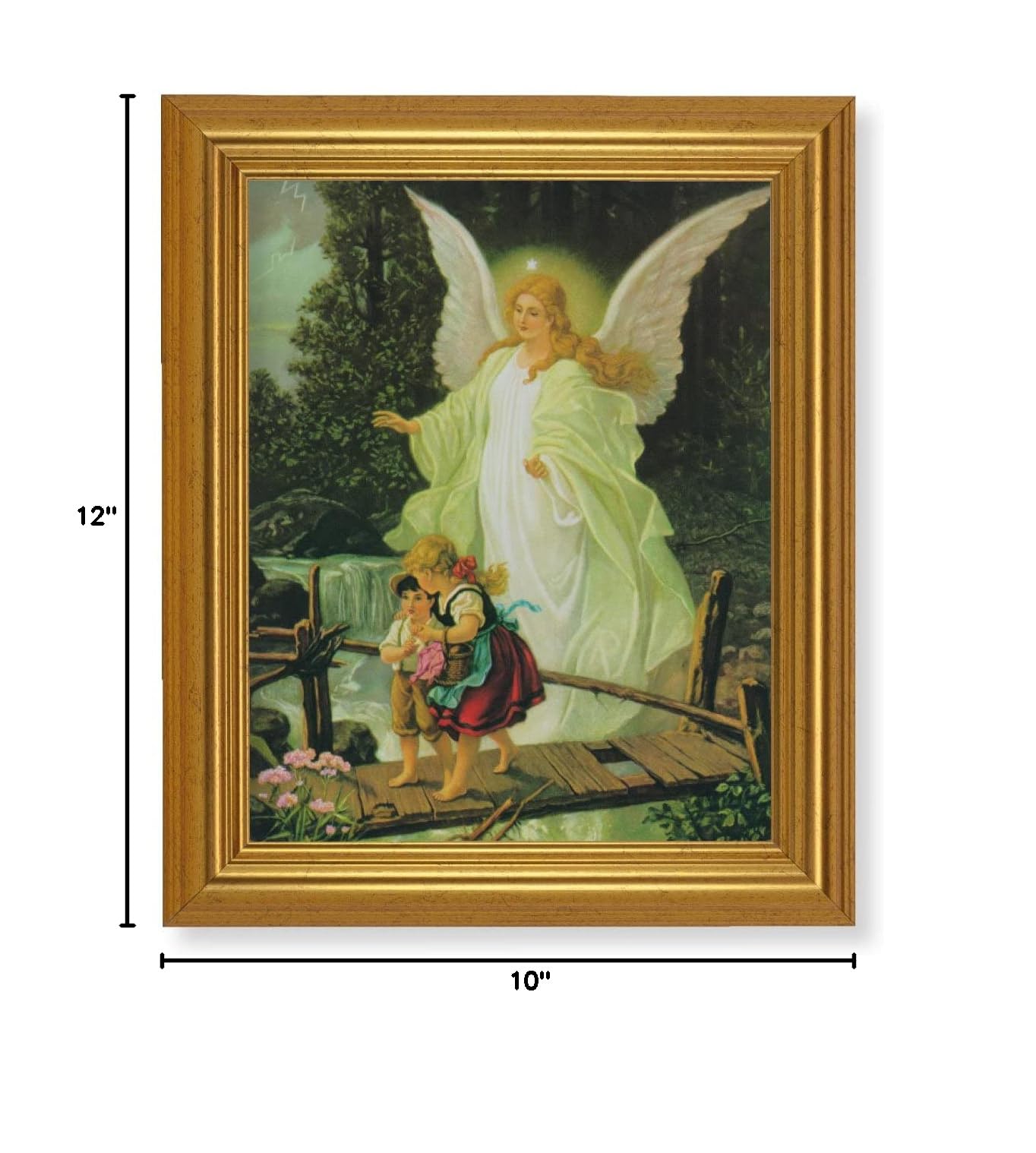 Guardian Angel Framed Wall Art Decor - Large Antique Gold Leaf Classic Picture Frame for Home, Bedroom, Living Room & Office Decor