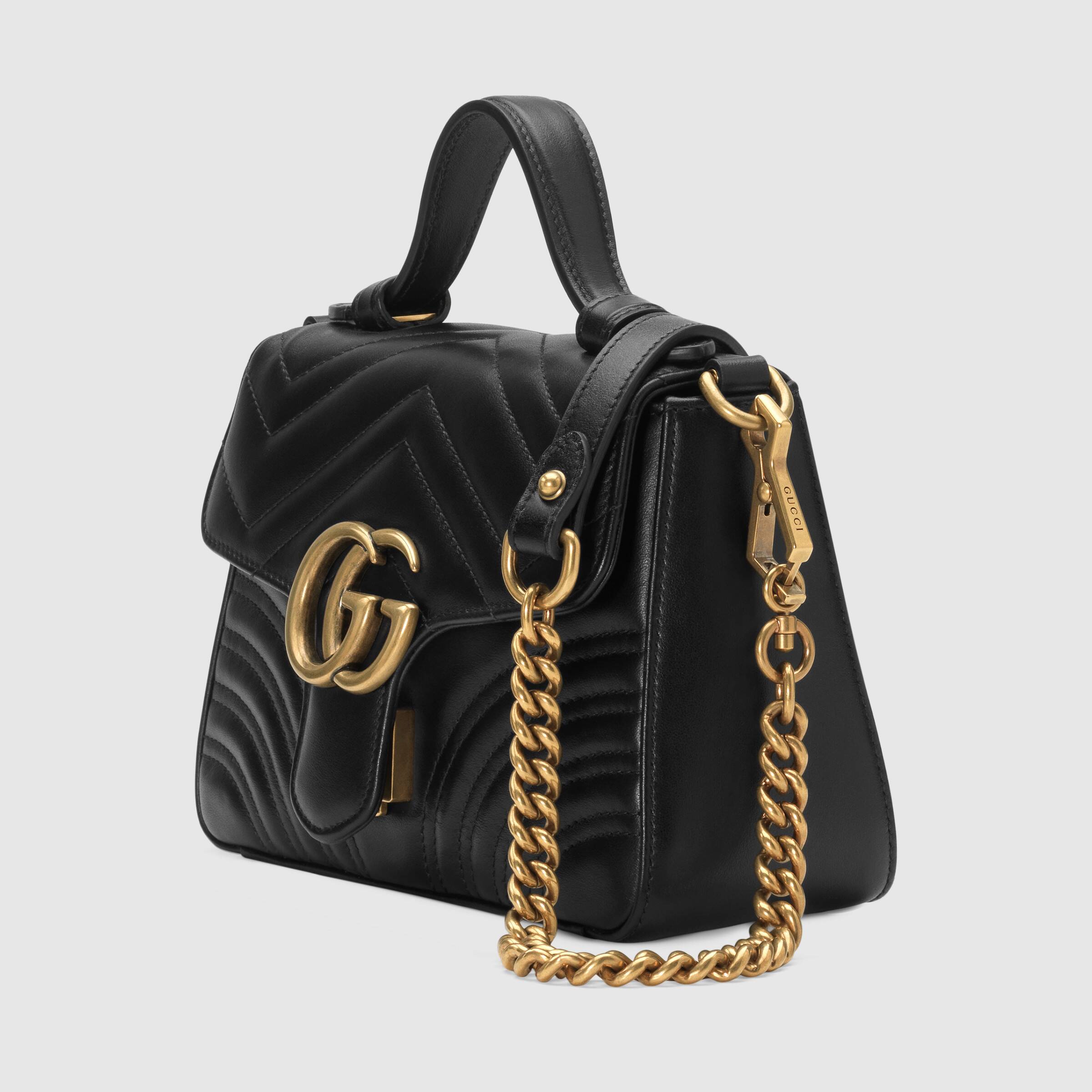 Gucci GG Marmont Mini Top Handle Bag Black Leather Crossbody Purse for Women | Luxury Designer Handbag for Date Night & Evening Events