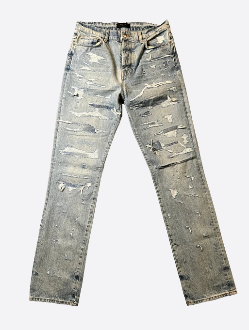 Amiri Distressed Straight Fit Denim Jeans for Men - Stylish Vintage Ripped Denim Pants for Casual Wear & Street Fashion