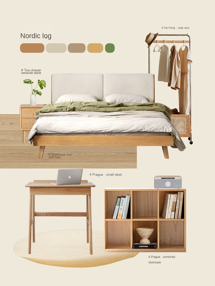 Solid Oak Wood Soft Bed Frame - Queen Size, Natural Wood Finish - Perfect for Master Bedrooms, Guest Rooms & Cozy Home Decor