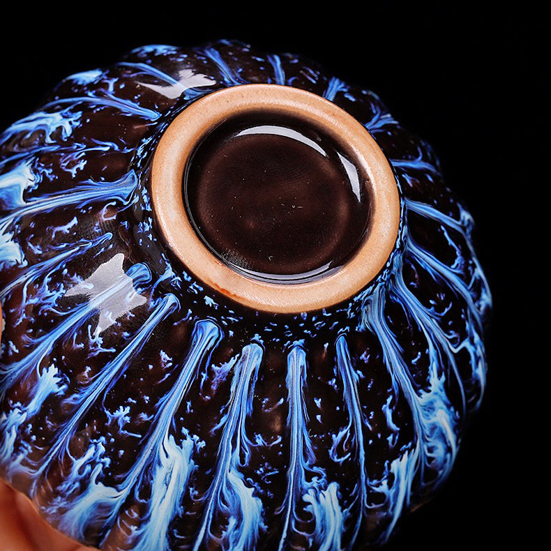 Handmade Jianzhan Blue Glaze Gongfu Tea Cup - Authentic Japanese Style Ceramic Teacup with Sterling Silver Rim - Perfect for Matcha, Green Tea, and Tea Ceremonies