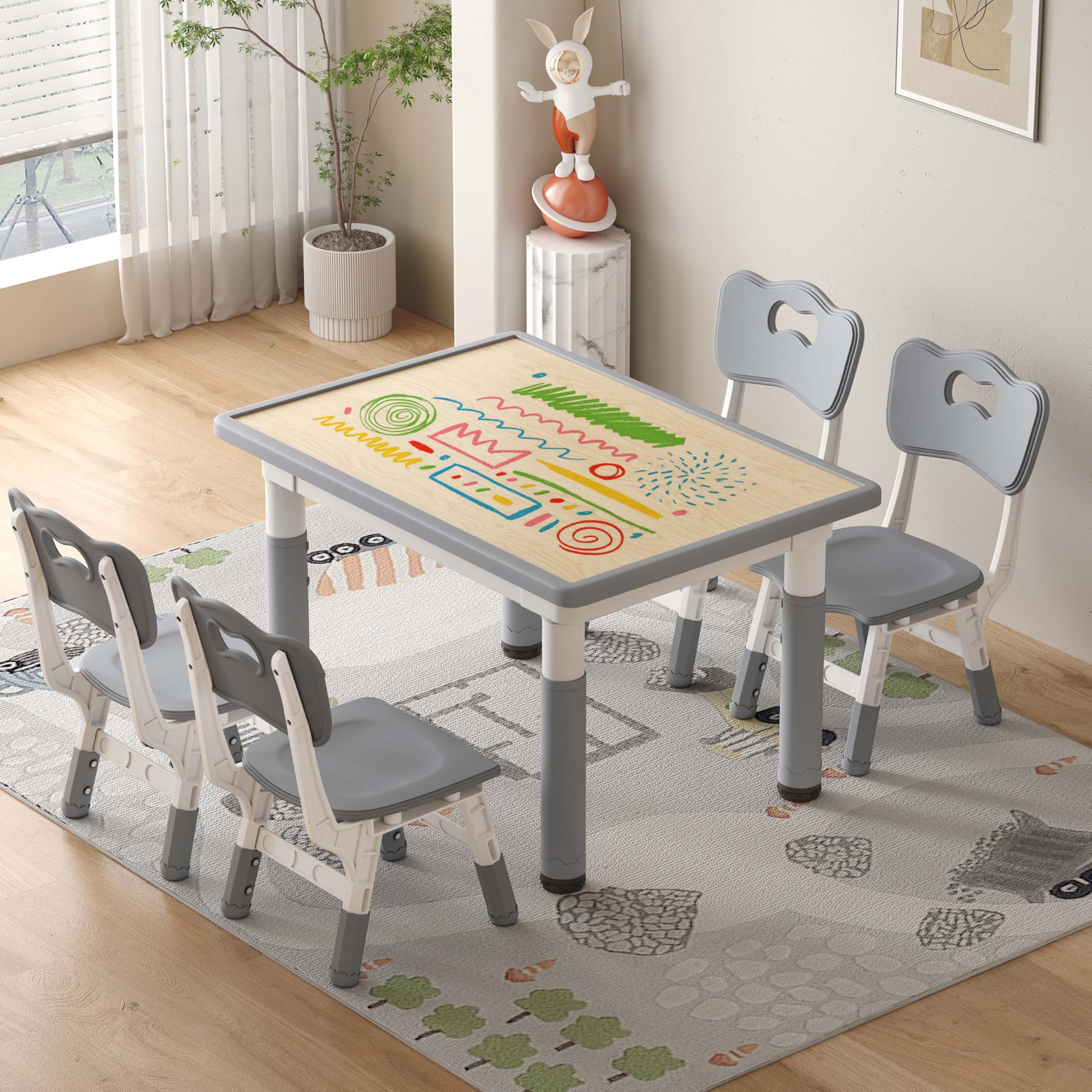 Adjustable Kids Table and Chairs Set - 31.5