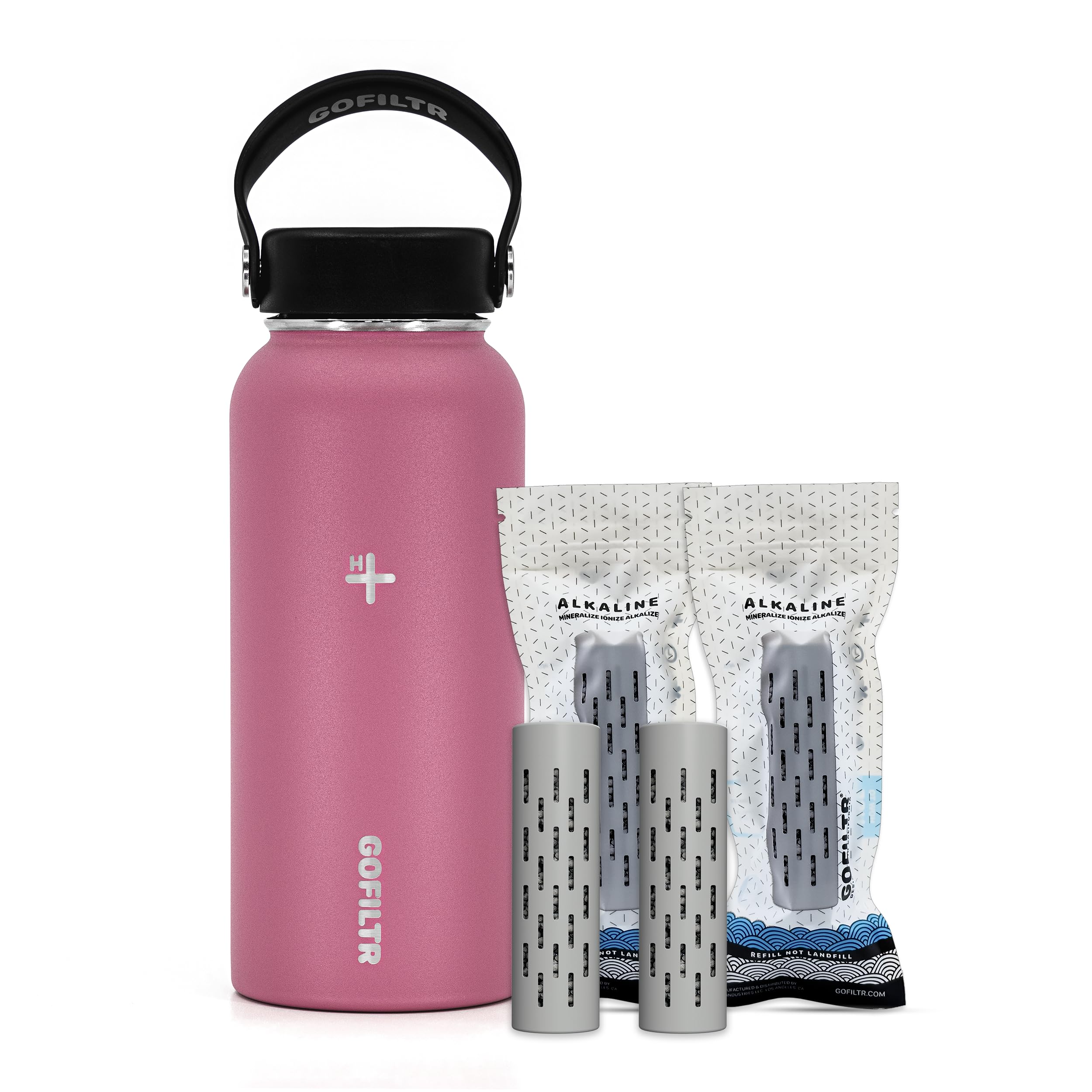 32 oz Alkaline Water Bottle with 2 pH Infusers - 9.5 pH Insulated Sports Jug for Hydration, Gym & Outdoor Activities (Raspberry Color) - Creates Alkaline Water for Better Health & Energy