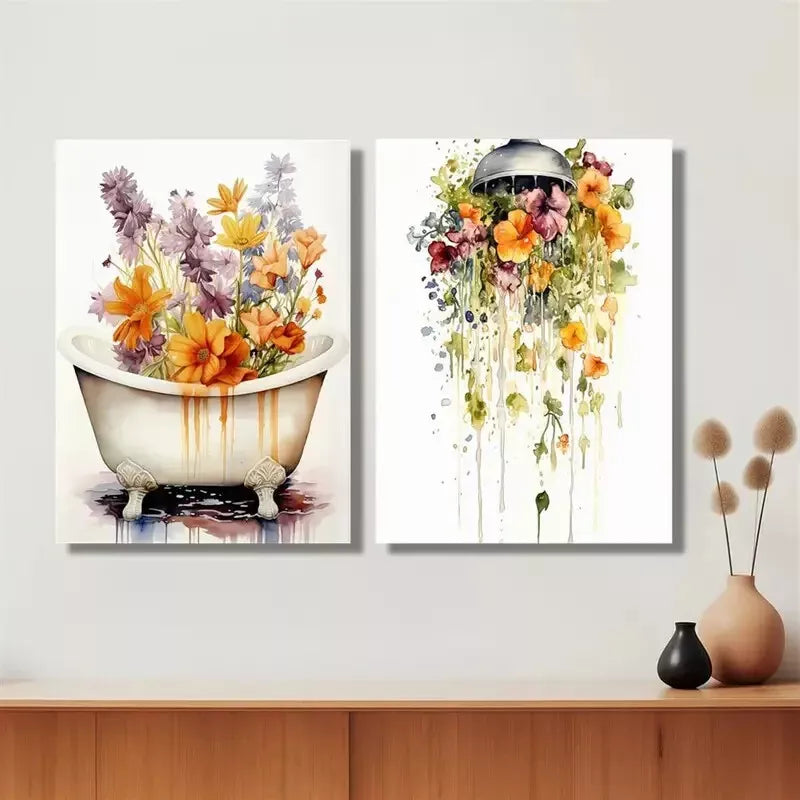 2-Piece Funky Art Canvas Framed Wall Decor - 50x75cm High Quality Print (100% Australian Made) - Perfect for Bathroom, Bathtub & Shower Decor - Ready to Hang