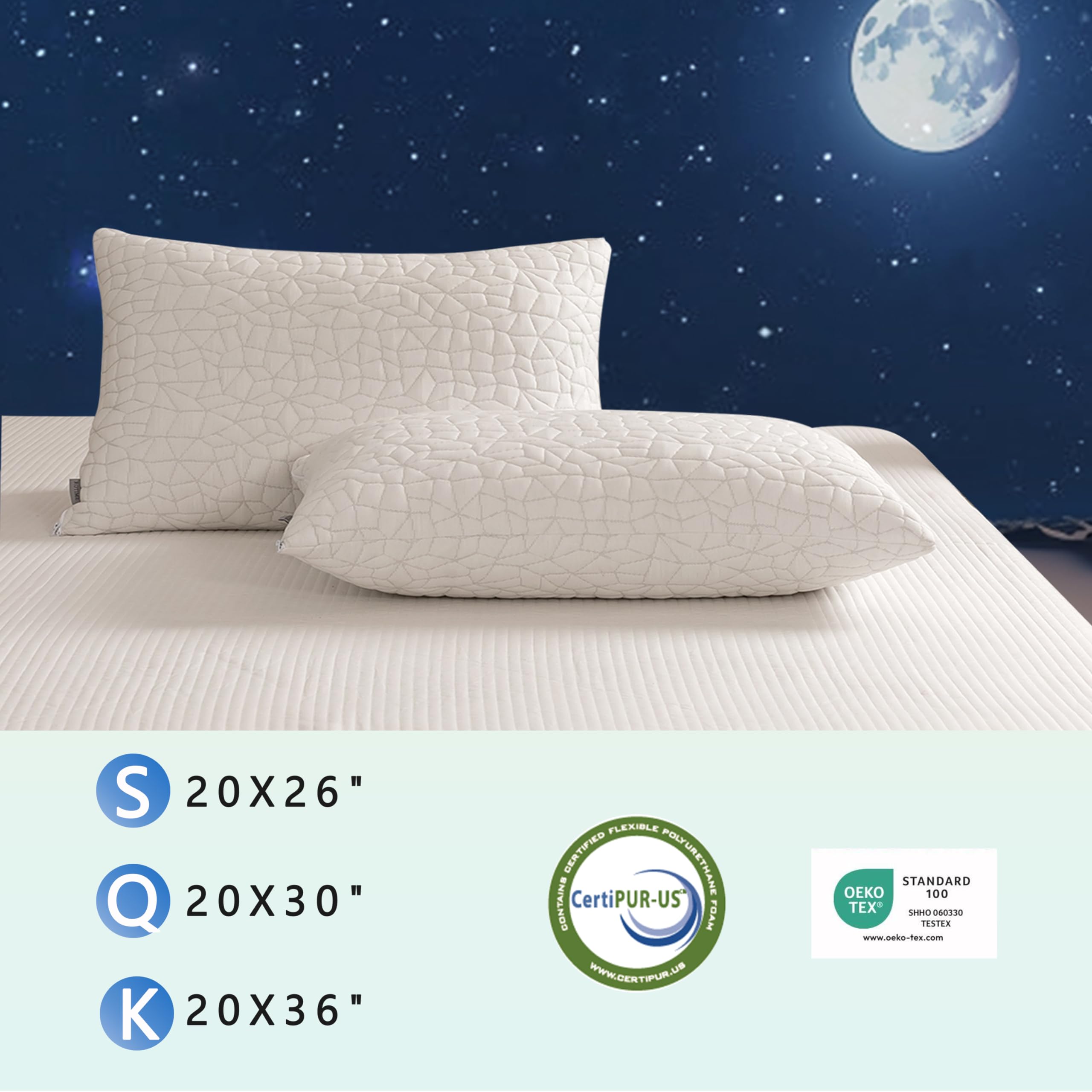 Shredded Memory Foam Pillows Queen Size Set of 2 - Adjustable Bed Pillows for Side, Back & Stomach Sleepers, Cooling Comfort Pillows with Washable Cover for Better Sleep - Perfect for Home, Office & Travel Use
