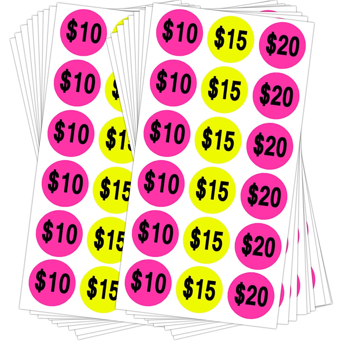 Bright Yellow & Pink 1 Inch Fluorescent Round Price Stickers - 500 Adhesive Sale Labels for Retail Pricing, Garage Sales & Clearance Events - Perfect for Pricing, Organizing & Discount Marking