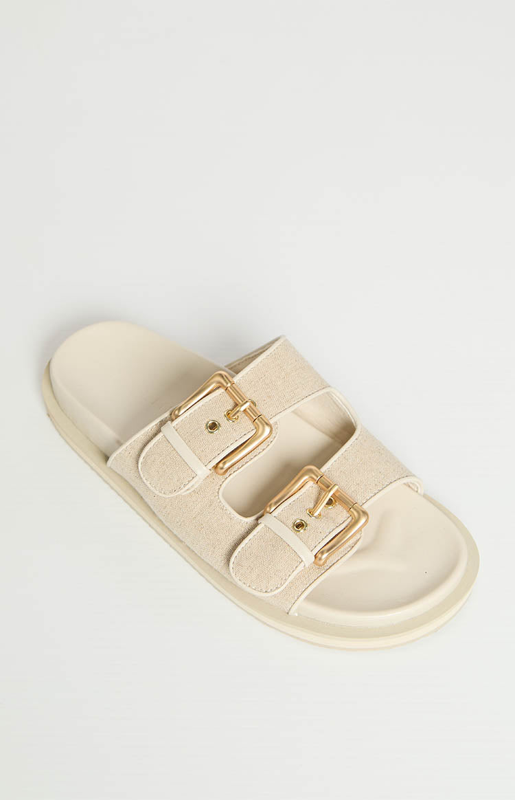 Billini Tenzin Cream Linen Slides - Comfortable Summer Sandals for Women, Breathable House Slippers, Casual Beach Slides for Outdoor & Indoor Use
