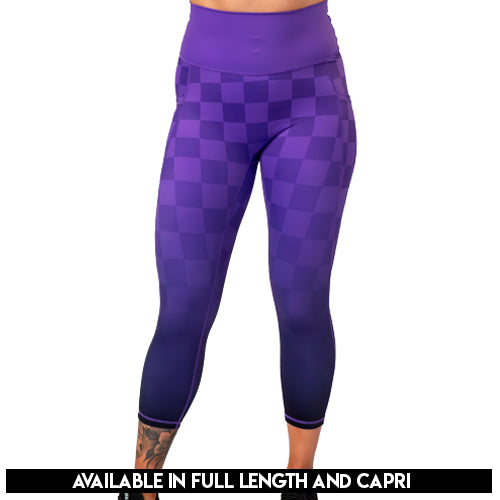 Stylish Purple Ombre Checkers Leggings for Women - Trendy High Waisted Yoga Pants for Workout, Lounge & Casual Wear