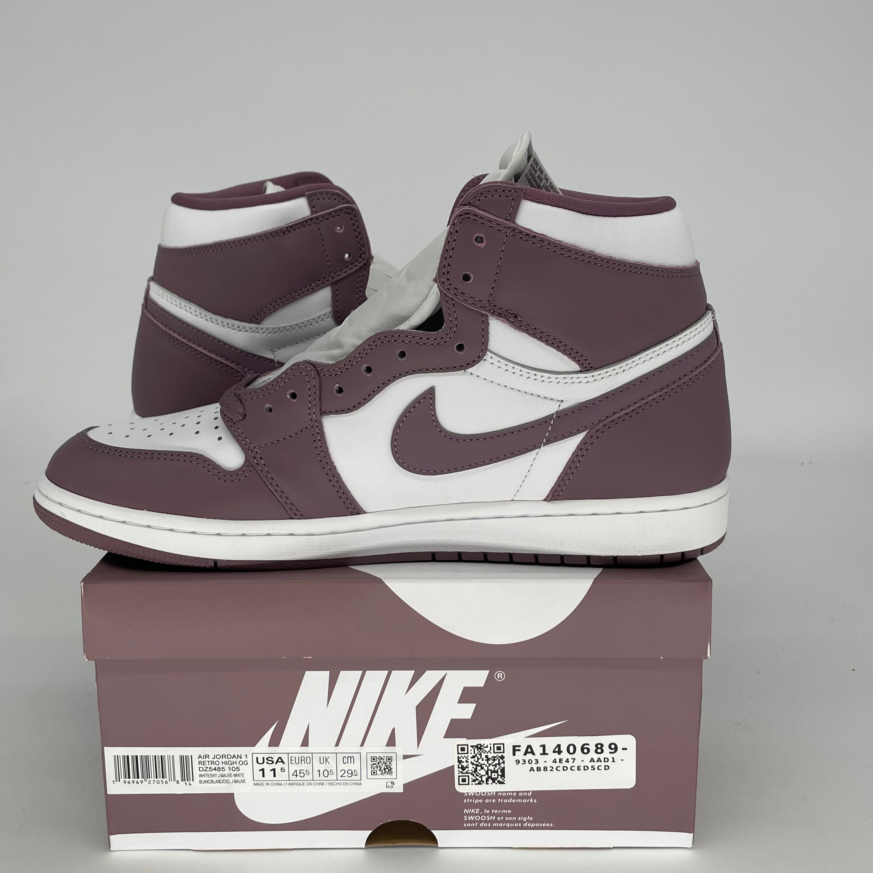 AIR JORDAN 1 MAUVE SNEAKERS - SIZE 11.5 MEN'S (DZ5485-105) - Retro Basketball Shoes for Casual Wear & Street Style Fashion