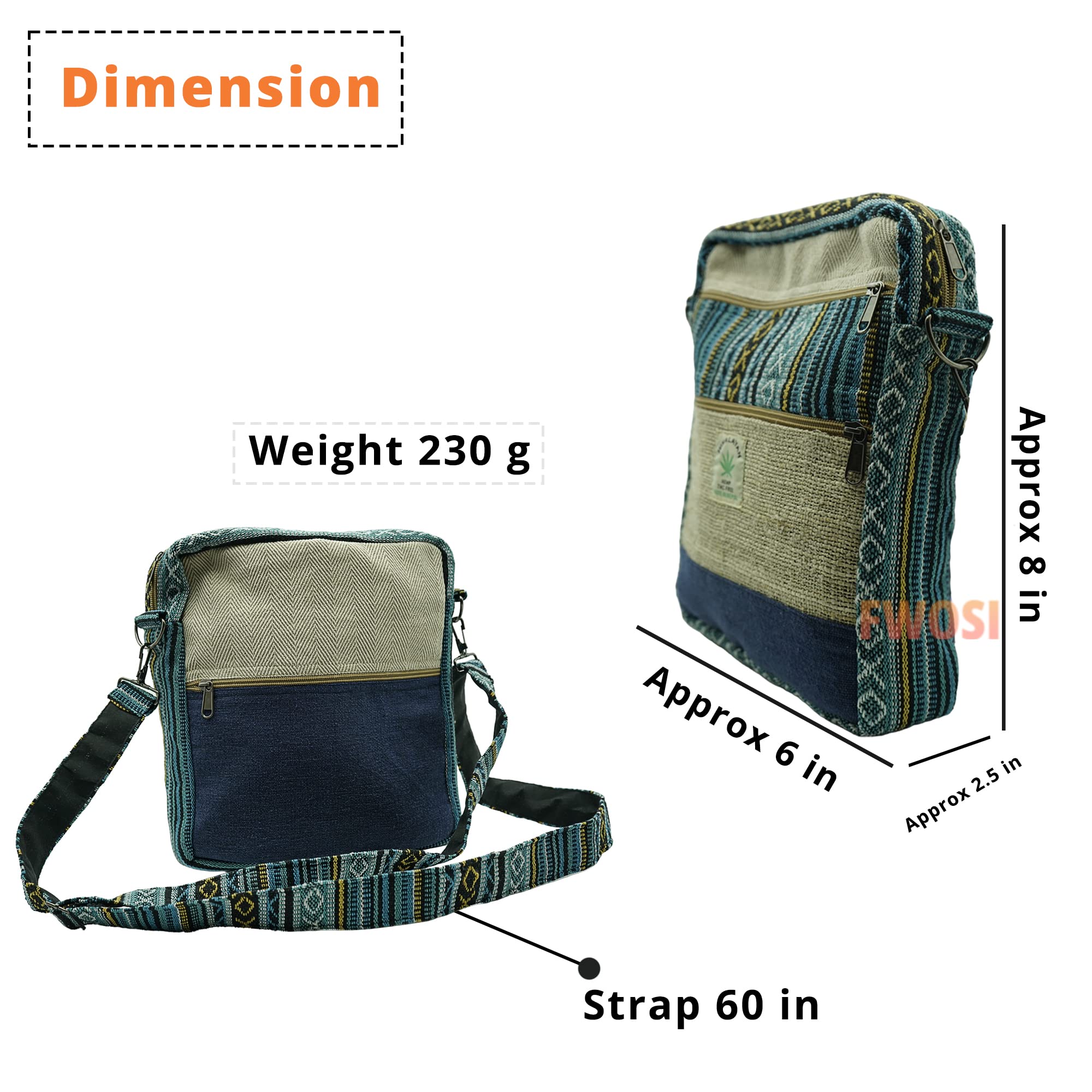 Handwoven Hemp Crossbody Bag - Eco-Friendly Himalayan Hemp Shoulder Bag with Zipper & Pocket - Bohemian Travel Purse for Men & Women - Perfect for Festivals, Beach Trips & Daily Use