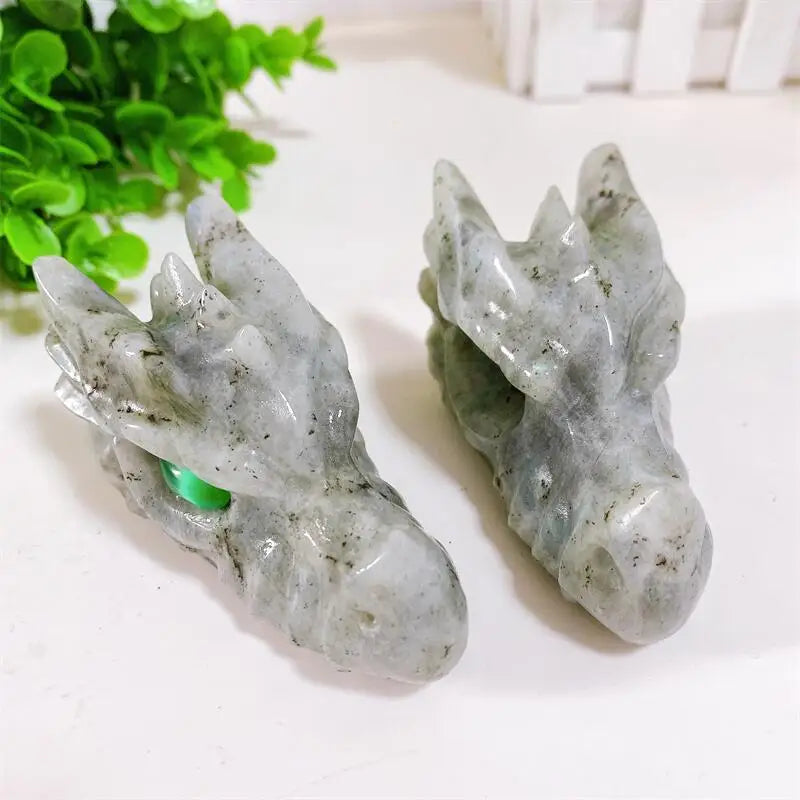 Natural Labradorite Dragon Skull Crystal Carving - Feng Shui Healing Art, Home Decor & Spiritual Gift (1PC) | Perfect for Meditation Spaces, Office Desks & Unique Gift Giving