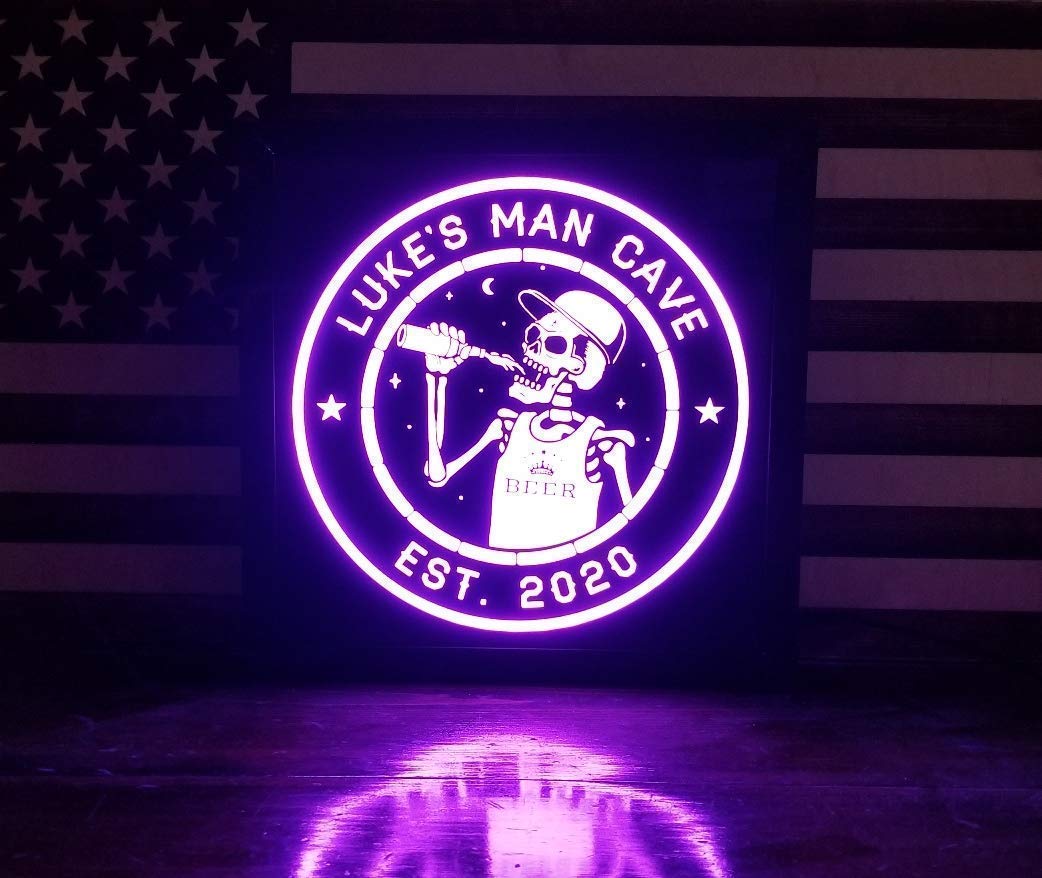Custom LED Skeleton Beer Sign - Personalized Light-Up Wall Decor for Man Caves & Home Bars - Unique Gift for Beer Lovers & Decor Enthusiasts - Non-Neon Pub Sign - Perfect for Halloween Parties, Game Rooms & Basement Decor