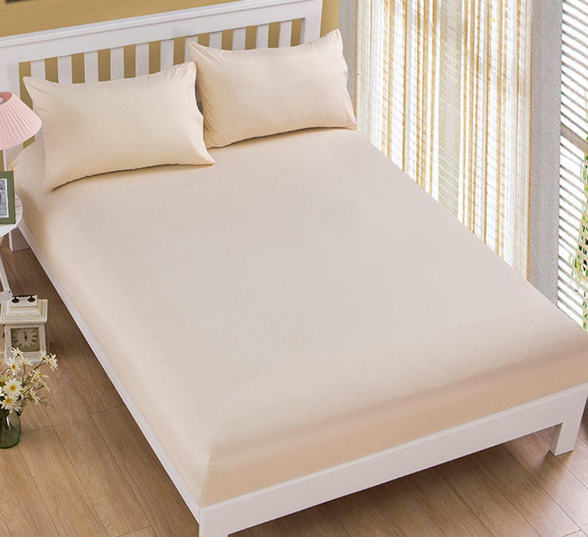 HMQCI Fitted Sheet Queen Size - 4-Way Stretch Micro-Knit, Snug Fit & Wrinkle Free - Fits Standard & Air Bed Mattresses 8-10 Inches - Beige Color - Perfect for Guest Rooms, Dorms & RV Beds