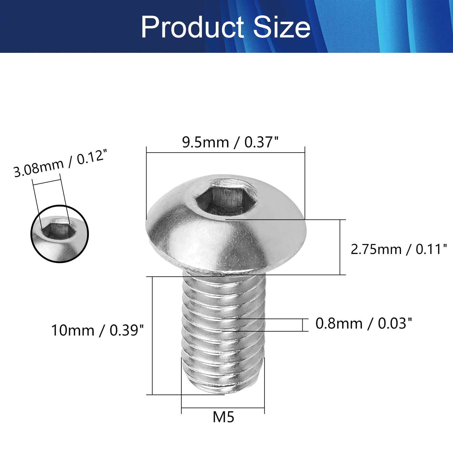 50Pcs M5x10mm Hex Socket Head Screws - Carbon Steel Fasteners for Furniture Assembly