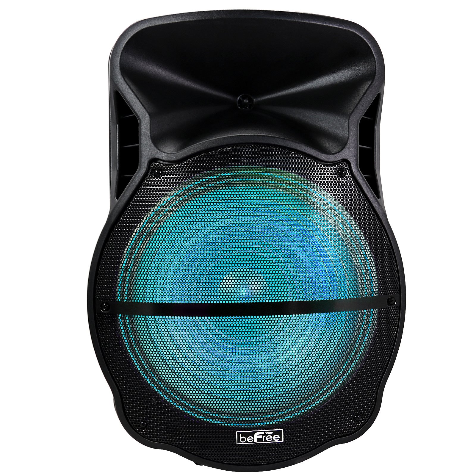 beFree Sound 18 Inch Bluetooth Party Speaker - Portable Rechargeable Wireless Speaker with LED Lights, USB/SD Playback, Mic/Guitar Inputs & FM Radio - Perfect for Outdoor Parties, Beach Gatherings & Home Entertainment