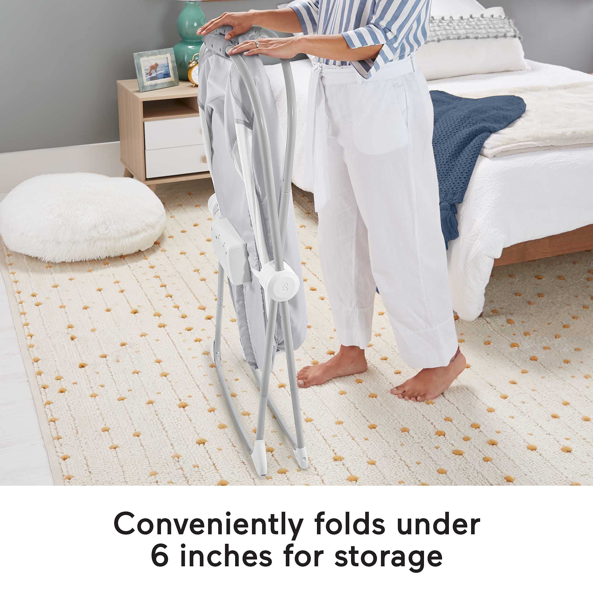 Fisher-Price Portable Baby Crib with Soothing Music & Vibration, Slim Fold Travel Bassinet for Newborns 0+ Months - Moonlight Forest | Perfect for Nursery, Bedroom & On-the-Go Parenting