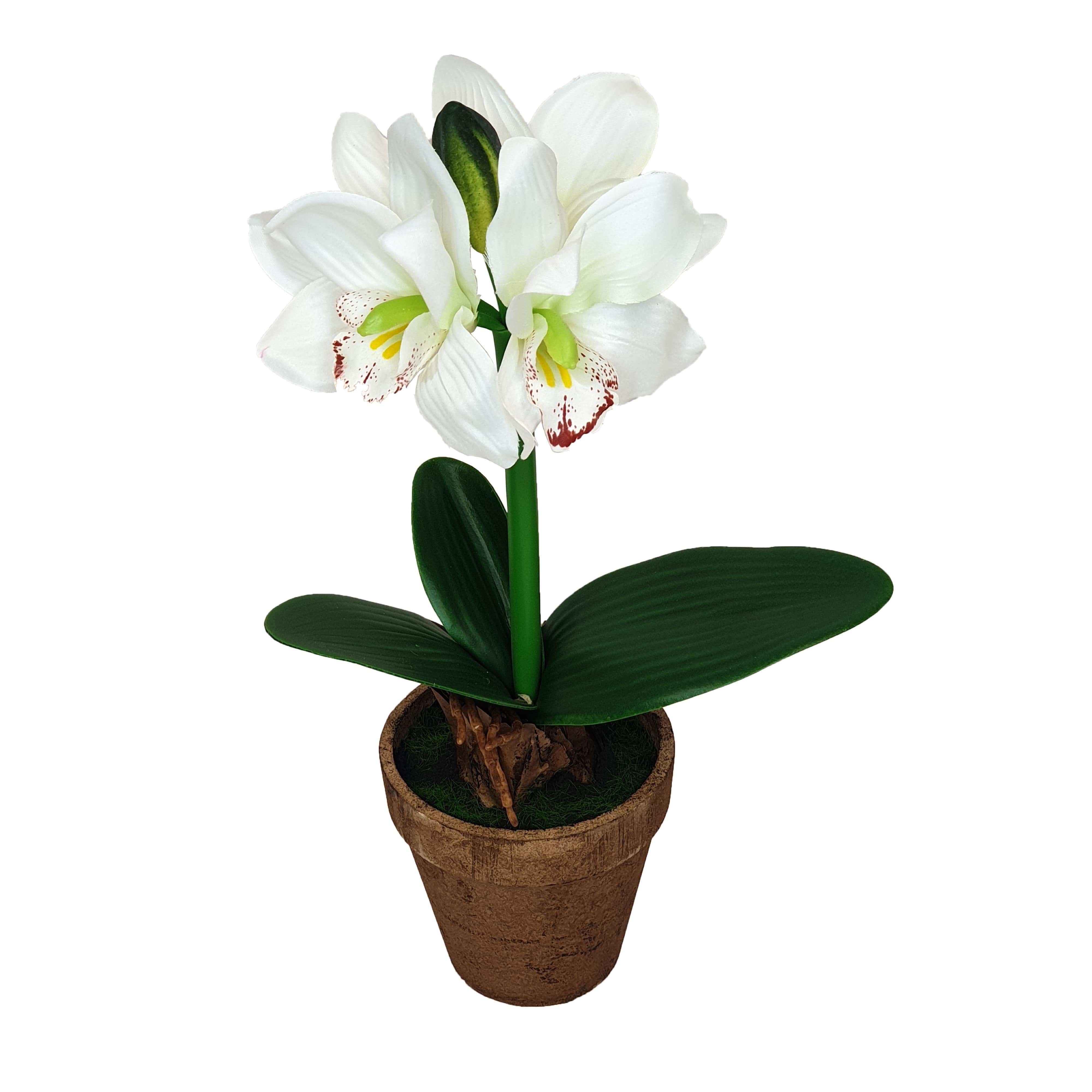 40cm White Ceramic Flower Pot with Artificial Plant - Modern Home & Office Decor for Living Room, Bedroom, or Desk