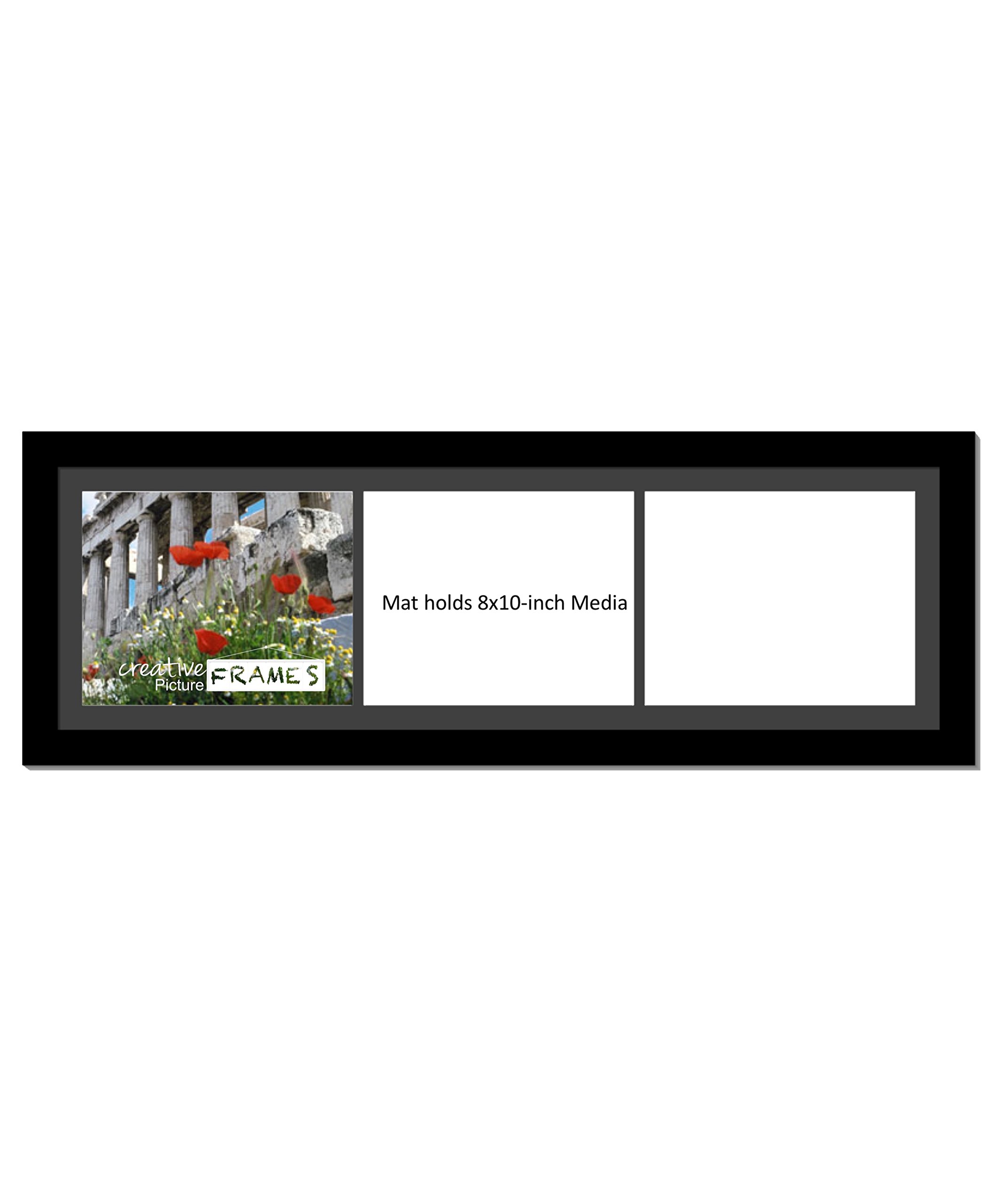 CreativePF [1032bk] Black Picture Frame with 3-8x10 Inch Openings - Black Mat White Core Collage Frame with Pre-Installed Sawtooth Hangers - Perfect for Family Photos, Wall Decor & Office Display