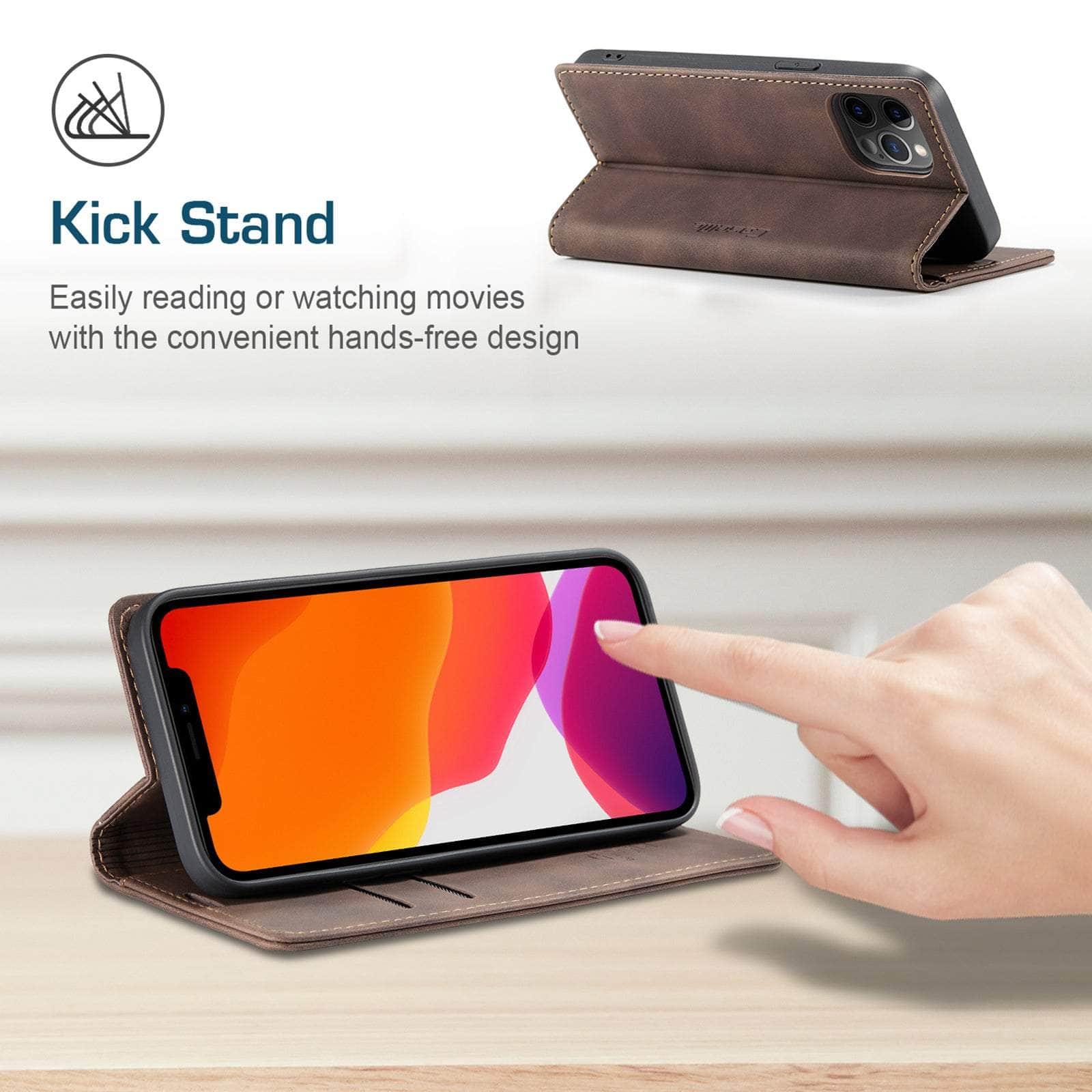 CaseMe iPhone 14 Retro Magnetic Card Leather Wallet - Slim Protective Phone Case with RFID Blocking for Credit Cards & ID - Perfect for Travel, Work & Everyday Use