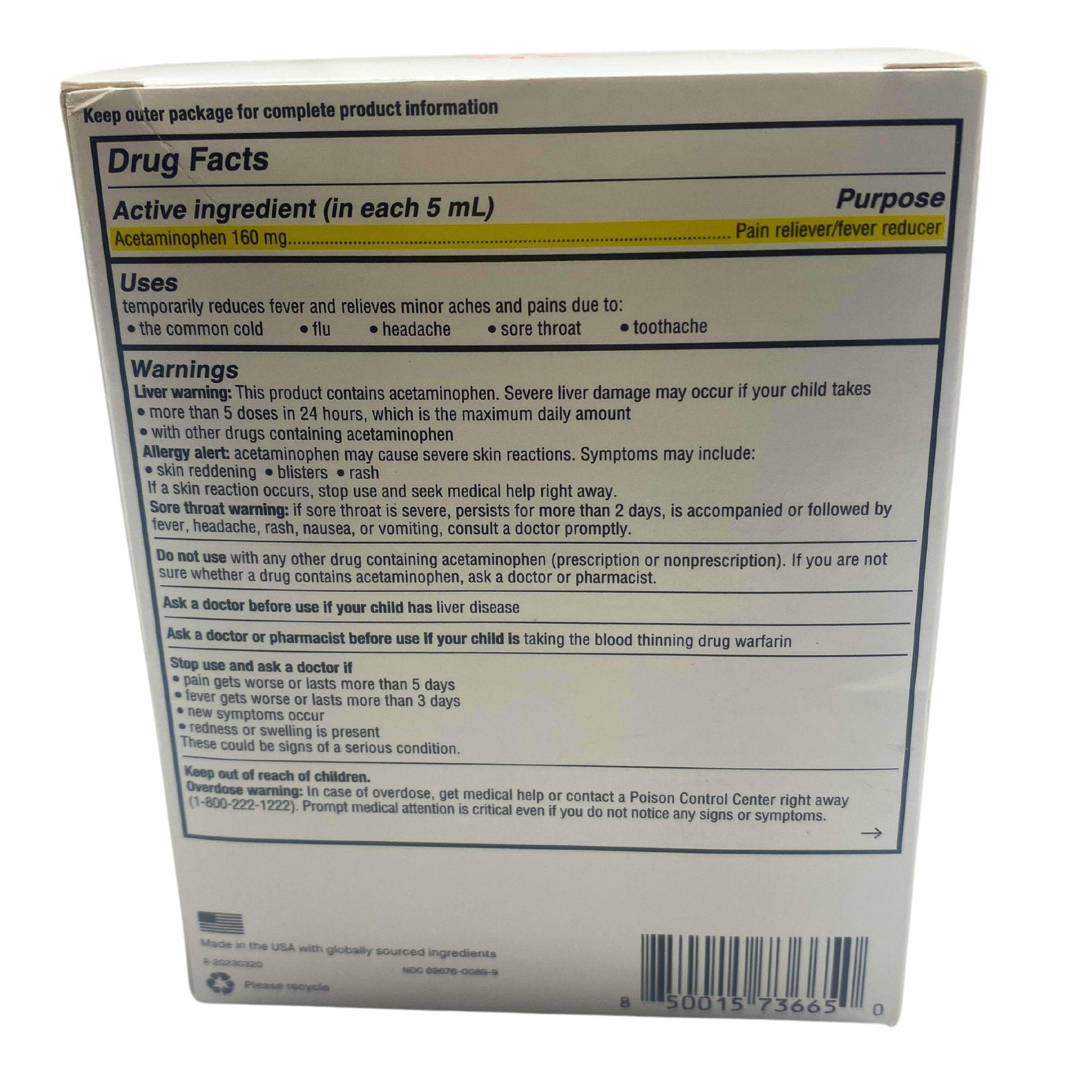 Genexa Kids Pain & Fever Relief - Acetaminophen Liquid Medicine - 4 FL OZ (50 Pcs) - Safe & Organic Fever Reducer for Children - Perfect for Teething, Cold & Flu Symptoms