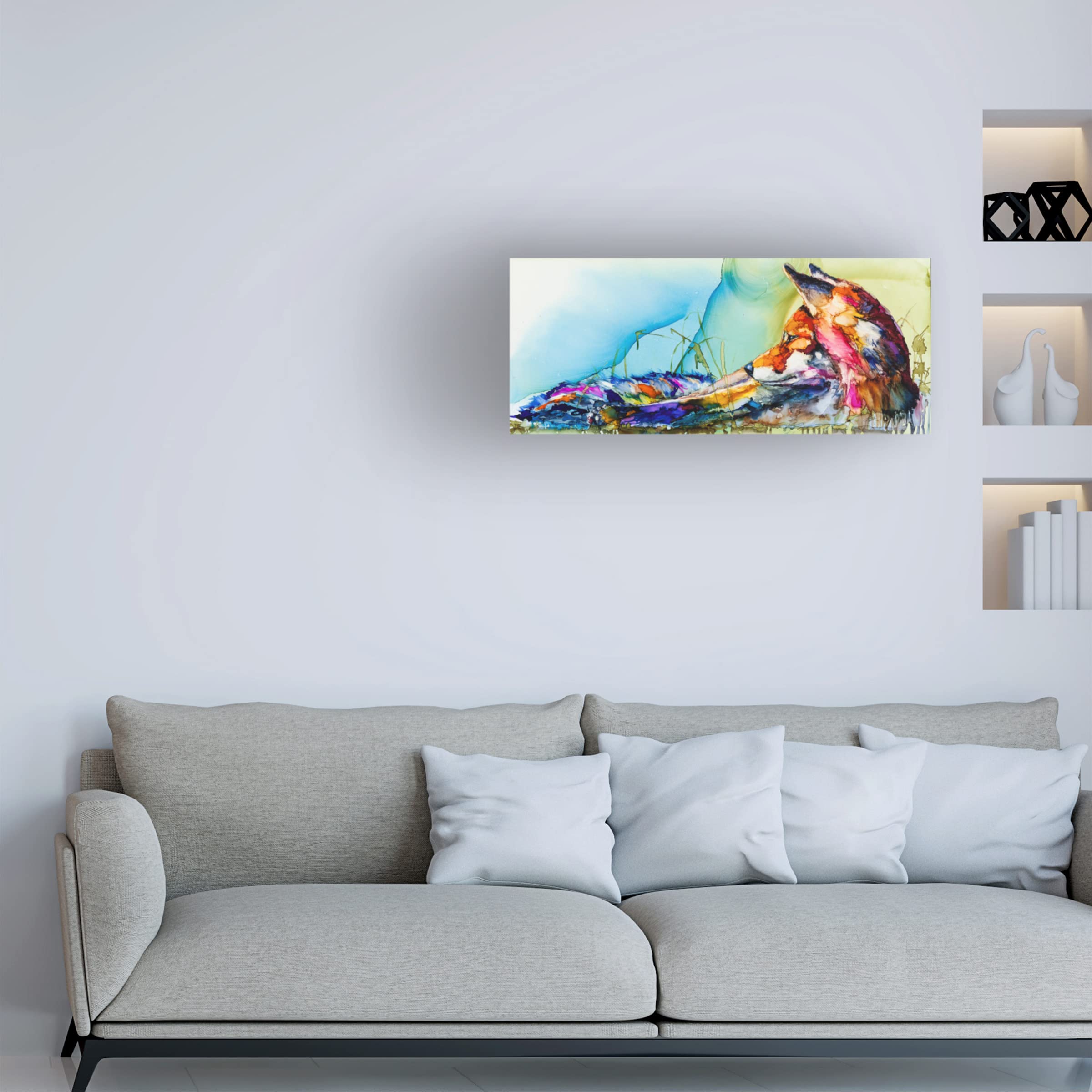 Trademark Fine Art 'Thinking Outside the Fox' Canvas Wall Art by Leslie Franklin - 20x47 Inches Modern Home Decor for Living Room, Bedroom & Office
