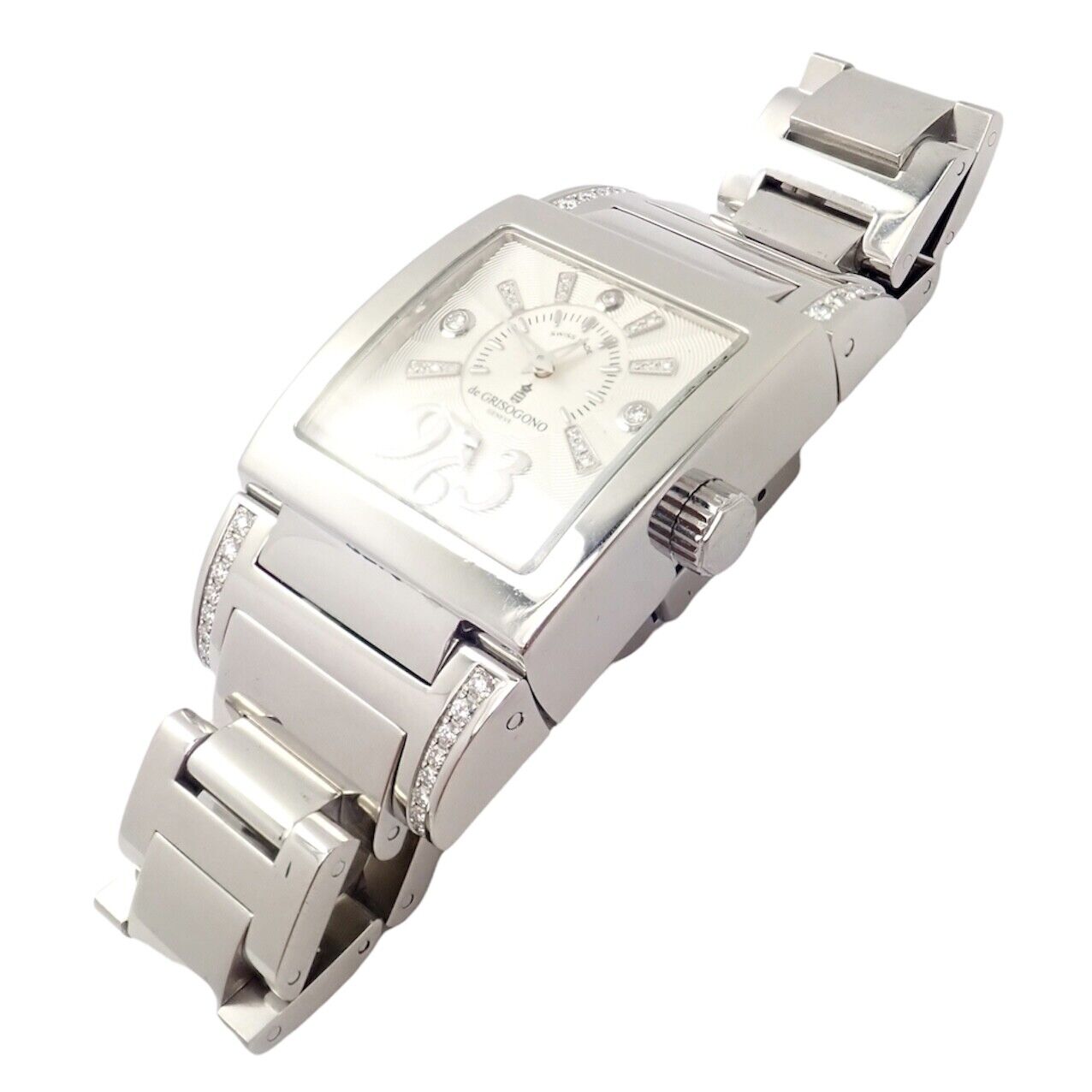 Luxury De Grisogono Stainless Steel Diamond Ladies Dual Time Watch - Elegant Women's Fashion Timepiece for Business & Travel