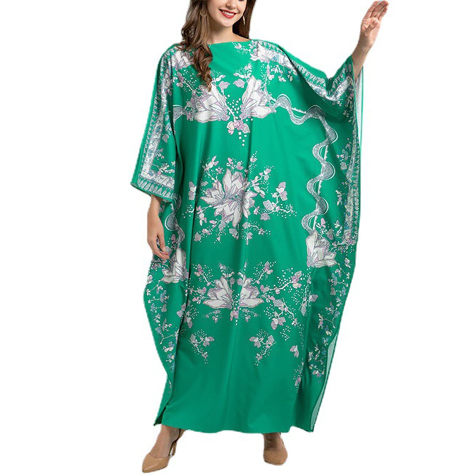 LXYLXYBC Women's Long Sleeve Kimono Dress - Flowy Boho Maxi Tunic Kaftan with Exotic Print for Beach Vacation, Casual Wear & Loungewear | Perfect for Summer Outfits, Pool Coverups & Resort Wear