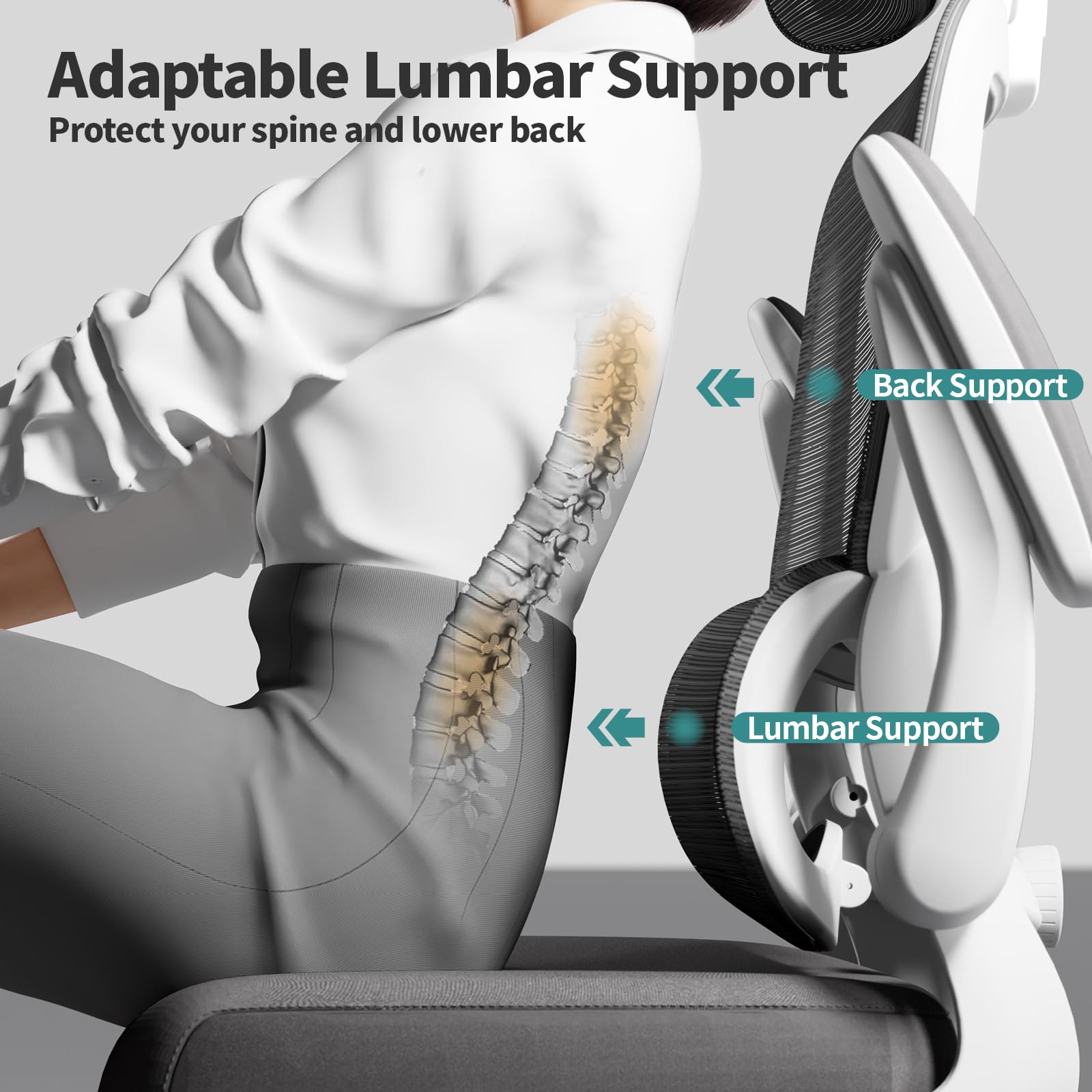 Ergonomic Office Chair with High Back & Mesh - 330 LBS Weight Capacity, Rolling Wheels for Home & Gaming - Comfortable Desk Chair for Long Hours Work (White) - Perfect for Home Office, Gaming Setup & Workspaces