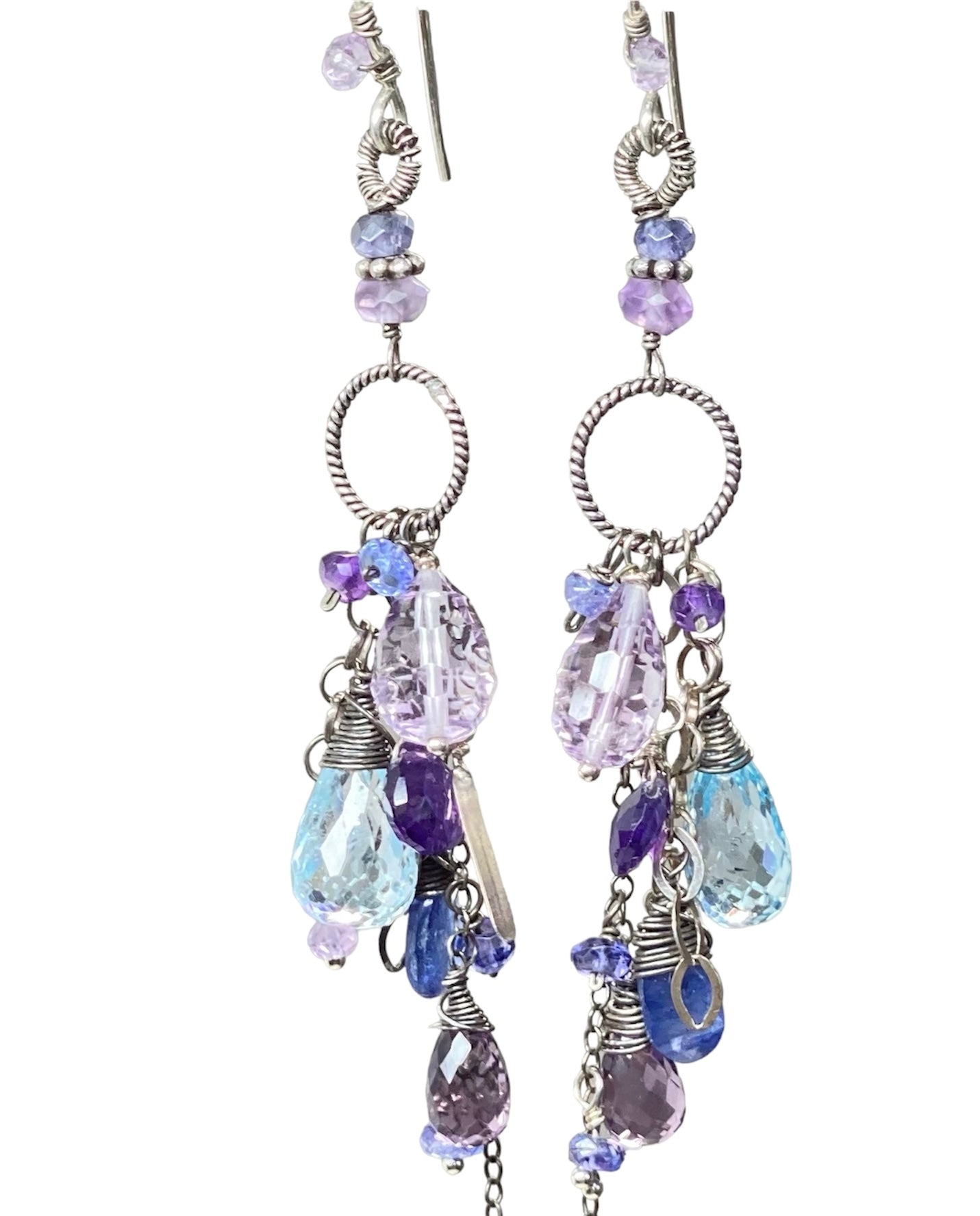 Blue Violet Boho Dangle Earrings - Amethyst, Blue Topaz & Kyanite Gemstone Jewelry in Oxidized Sterling Silver - Perfect for Festivals, Weddings & Boho Fashion