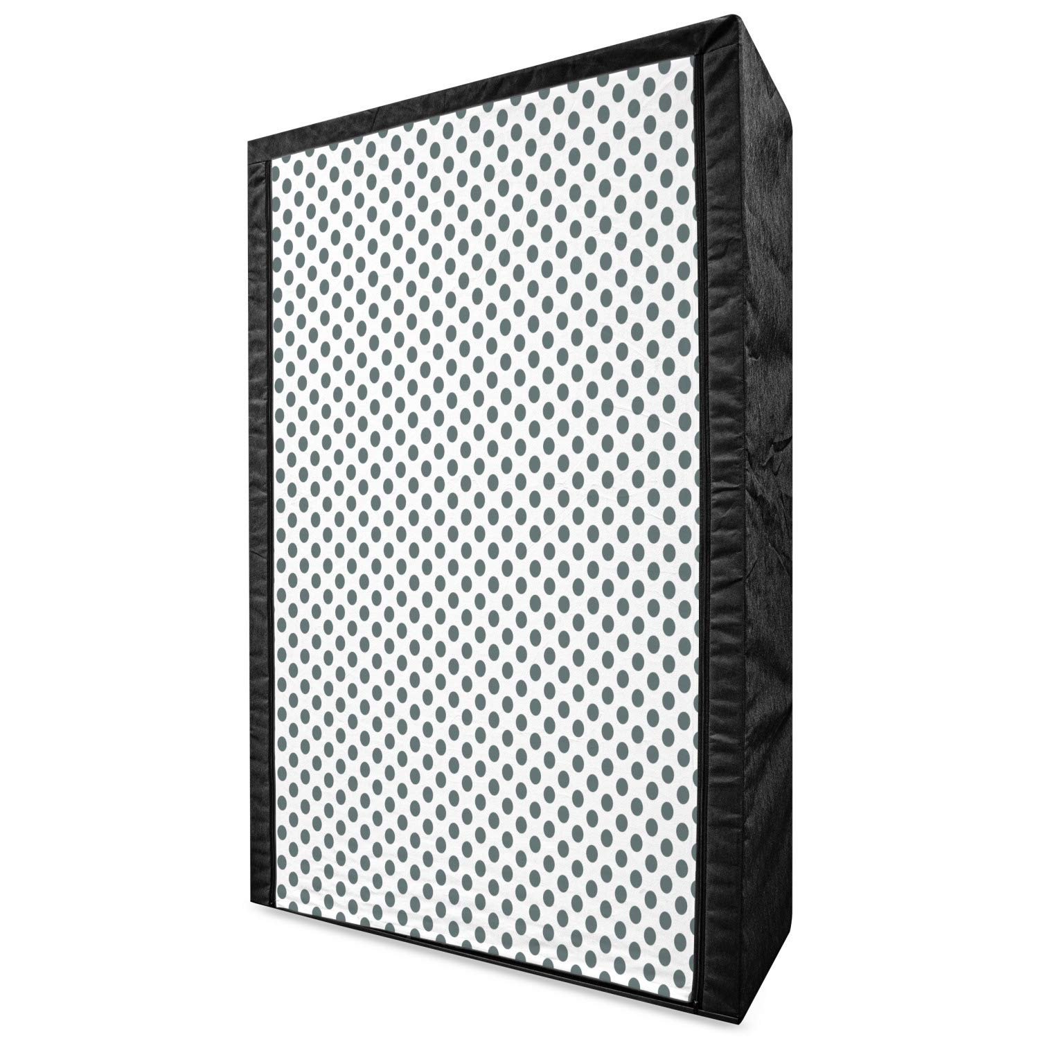 Ambesonne Retro Portable Fabric Wardrobe - Vintage 50s 60s Hand-Drawn Polka Dot & Zigzag Design, 42.5 Inch Freestanding Clothing Organizer with Shelves, Charcoal Grey & White | Perfect for Bedroom, Closet, Dorm, or Apartment Storage