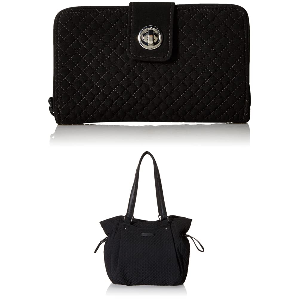 Vera Bradley Women's RFID Blocking Turnlock Wallet - Microfiber, True Black, One Size | Secure & Stylish for Everyday Use    Vera Bradley Women's Glenna Satchel Purse - Microfiber Handbag, Black, One Size US | Perfect for Work, Travel & Daily Essentials