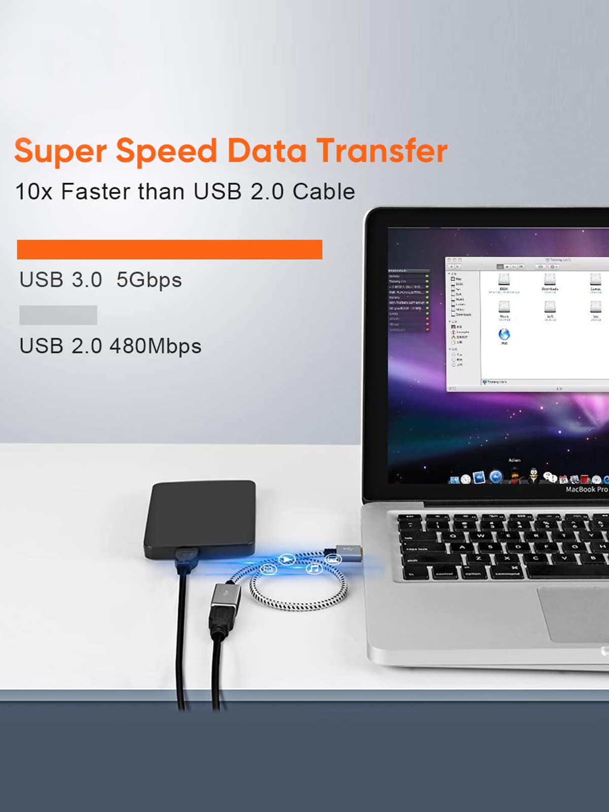 CableCreation 1FT USB 3.0 Extension Cable (0.3M) - A Male to Female Extender Cord for VR Headset, PlayStation, Keyboard, Printer - High Speed Data Transfer - Space Gray - Perfect for Gaming Setup & Home Office Accessories