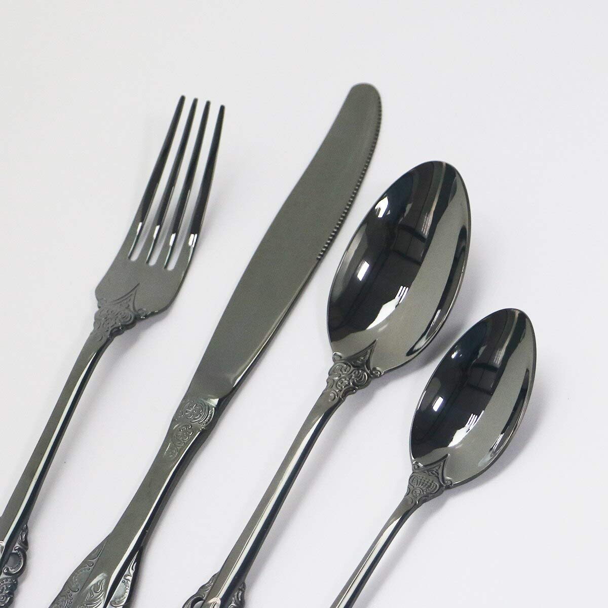 24-Piece Stainless Steel Silverware Set - Black Western Cutlery with Knives, Forks & Spoons - 18/10 Rust-Proof Dinnerware for Kitchen, Restaurant & Party Use - Elegant Flatware Set by ZZYY (Silver) - Perfect for Dining, Entertaining & Special Occasions