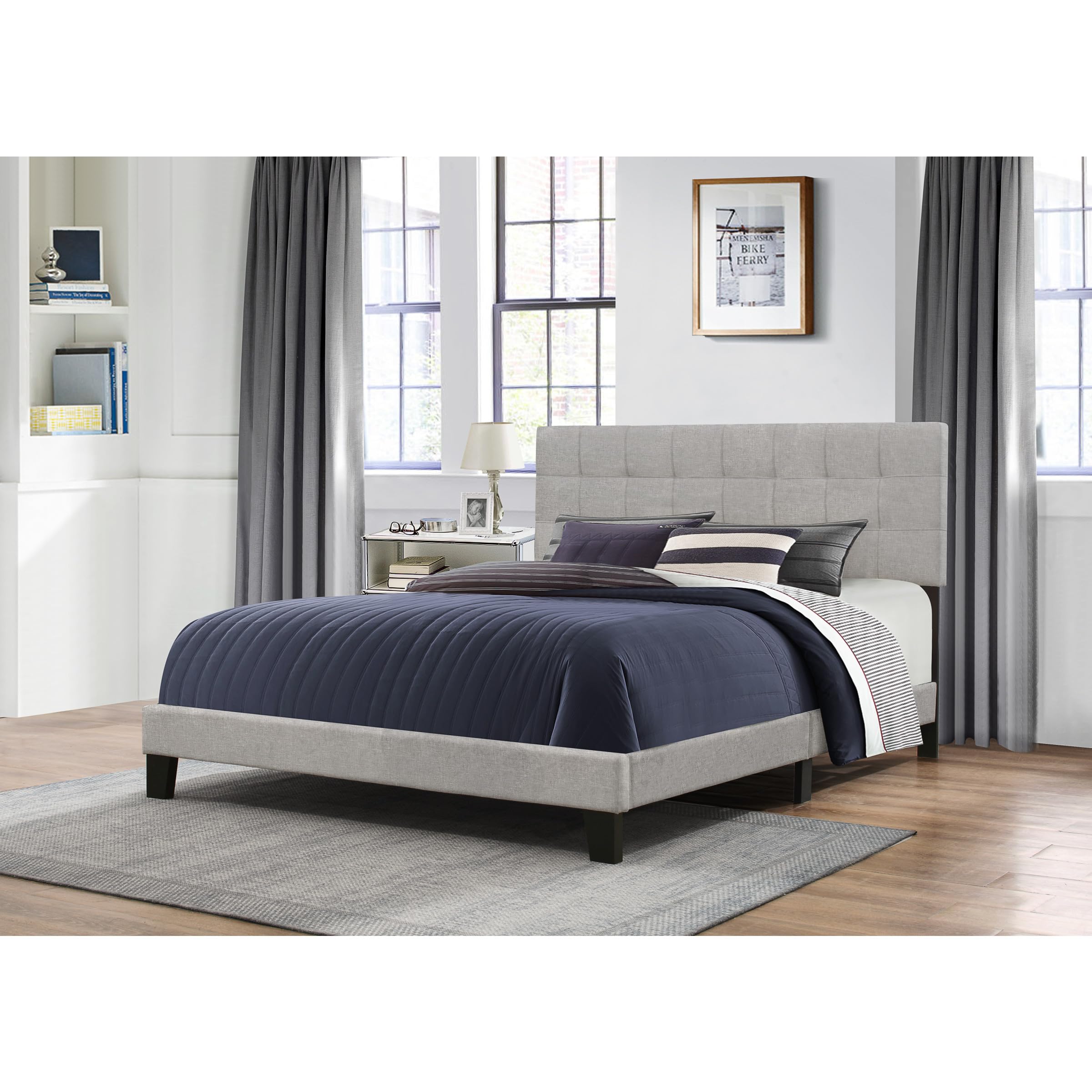 Hillsdale Delaney Full Size Fabric Bed in Glacier Gray - Modern Upholstered Platform Bed Frame for Bedroom, Guest Room & Dorm
