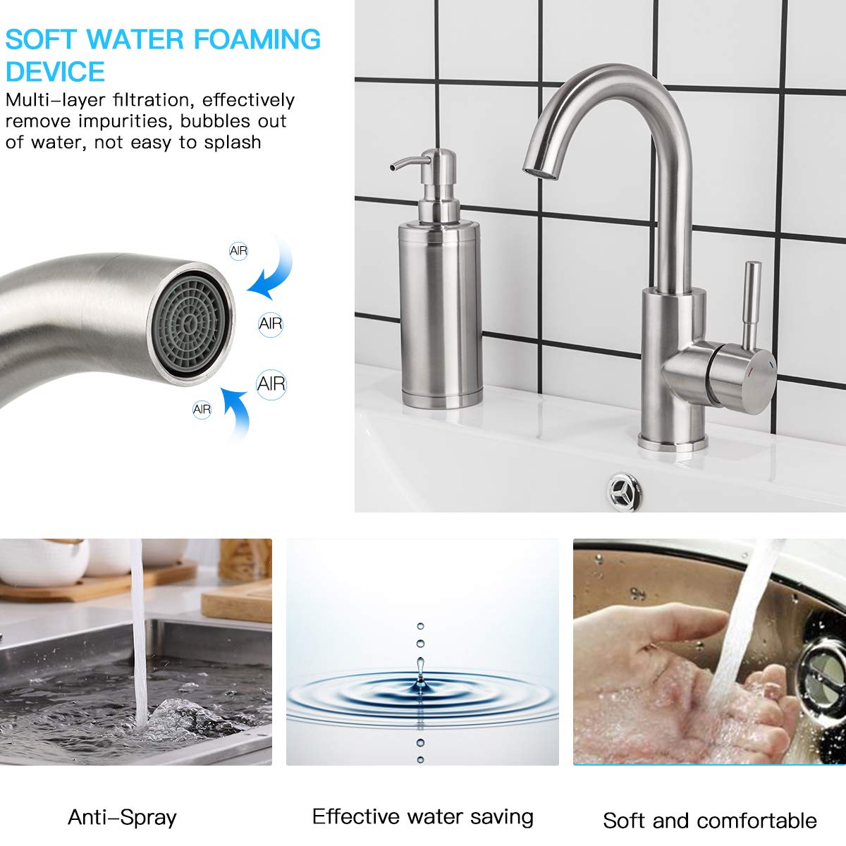 GAPPO Brushed Nickel Bar Sink Faucet - Stainless Steel Farmhouse Lavatory Faucet Mixer for Small Kitchen, Bar, RV & Outdoor Use