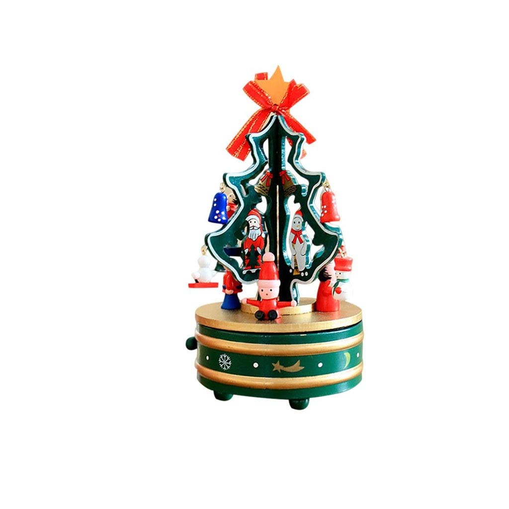 Wooden Christmas Music Box - Hand-Cranked Snowman Rotating Musical Box with Clear Sound, Perfect Holiday Gift for Kids (Green) | Ideal for Christmas Decor, Party Favors & Festive Home Ornaments