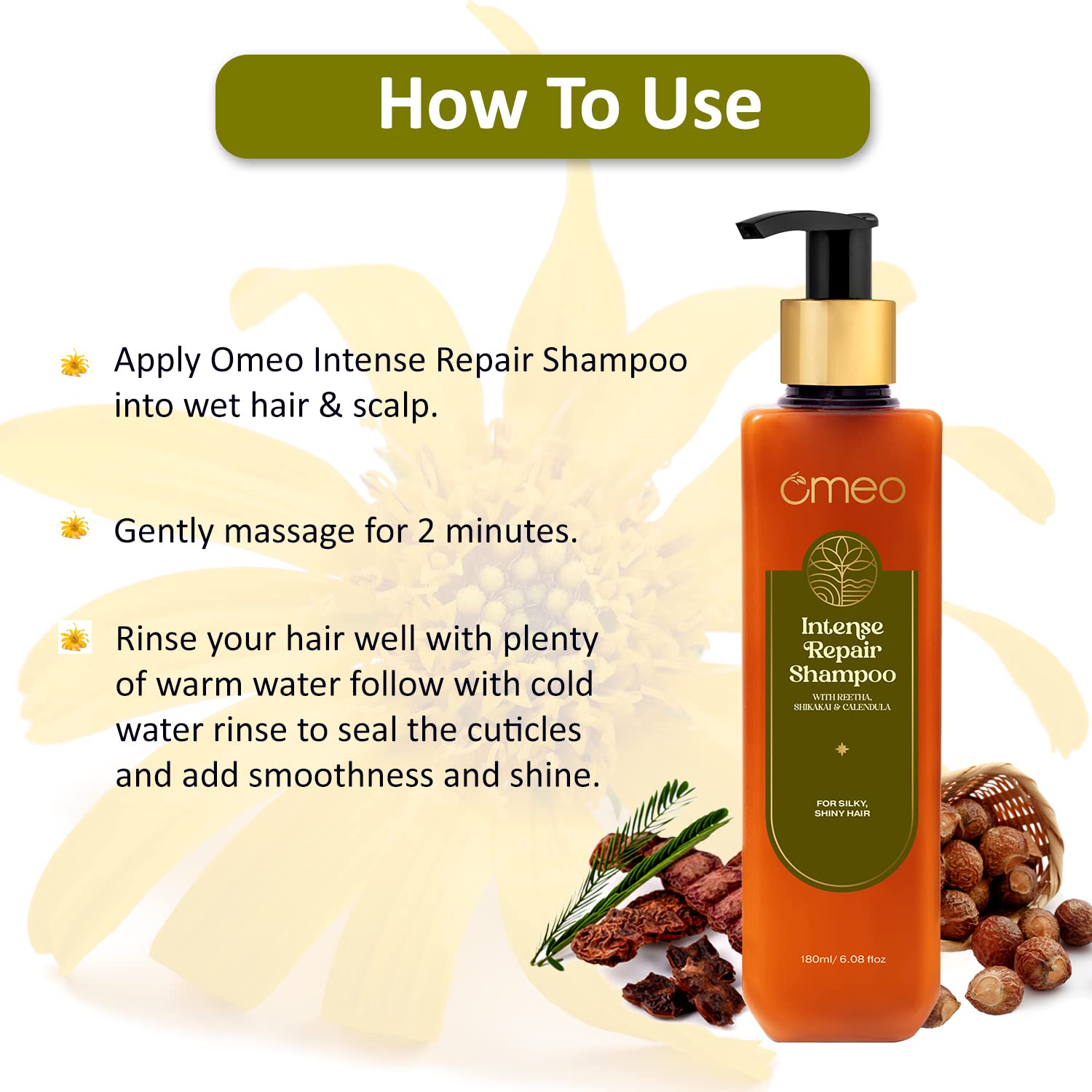 Omeo Intense Repair Shampoo for Damaged Hair - 200ml Deep Hydrating & Nourishing Formula - Restores Dry, Brittle Hair - Perfect for Daily Use at Home or Salon
