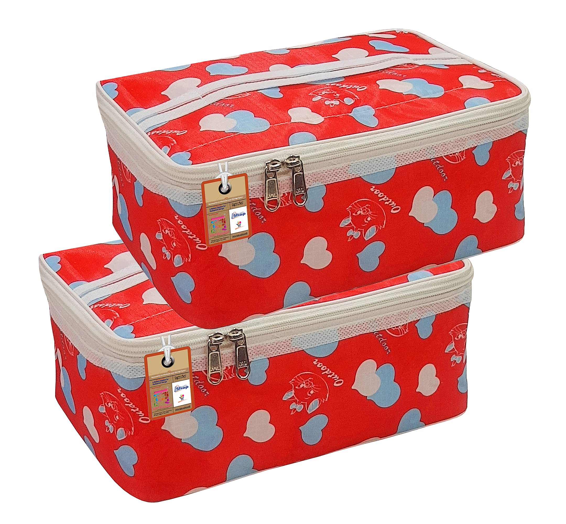 Atorakushon® Fabric Women's Makeup Storage Box & Travel Vanity Toiletry Organizer - Cosmetic Bag, Jewelry Pouch, Wardrobe Organizer (Pack of 2, Multicolor) - Perfect for Travel, Home & Office Organization