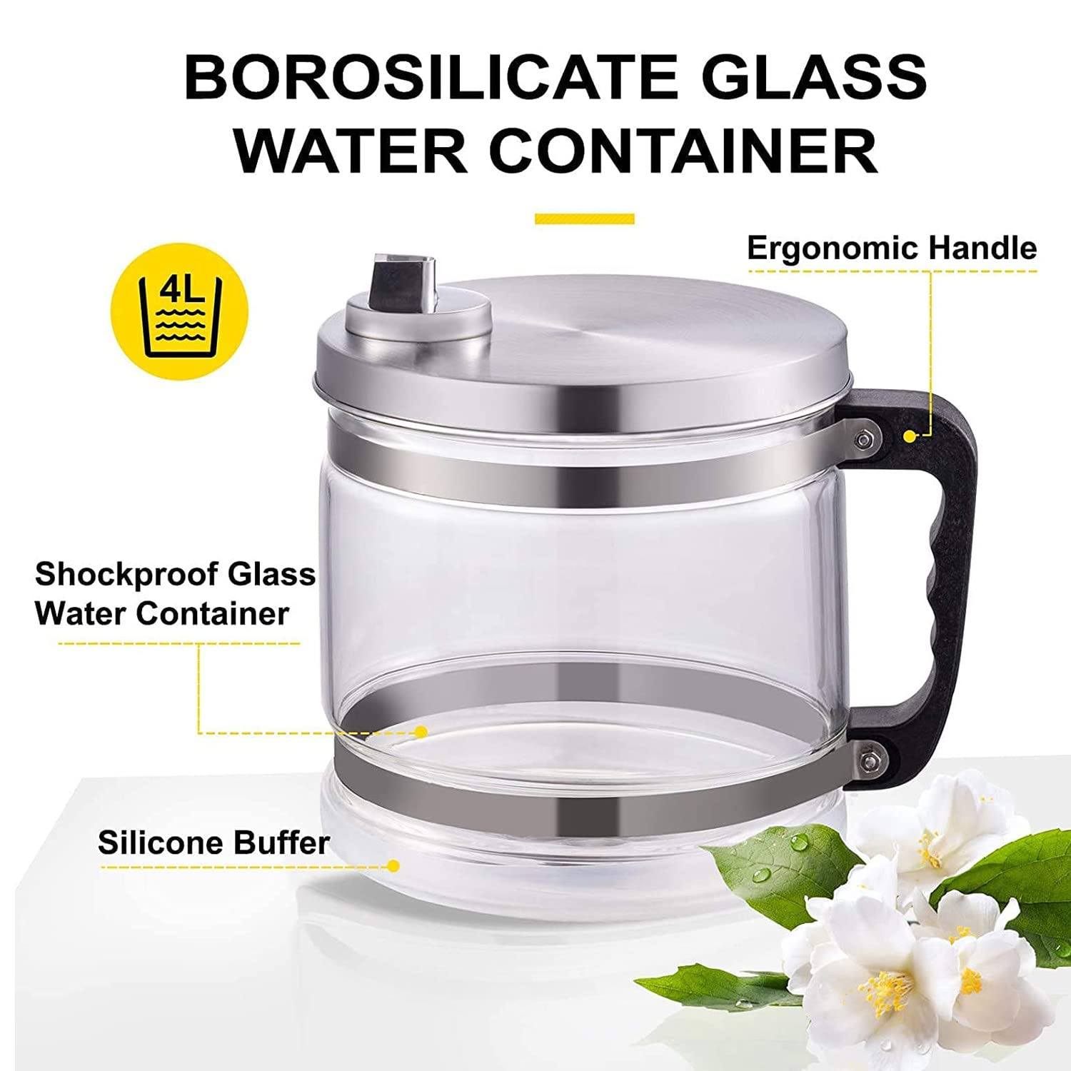 4L Home Pure Water Distiller - 750W Stainless Steel Water Purifier with Glass Container for Clean Drinking Water | Perfect for Home, Office, and Emergency Preparedness