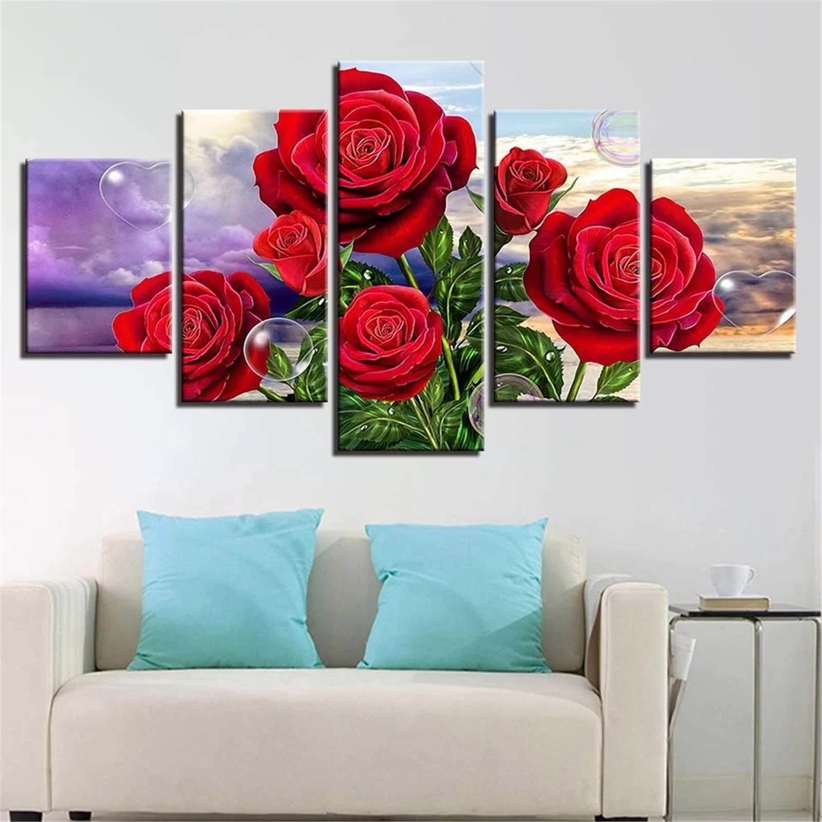 Diamond Painting Kit - Red Rose Flower 5 Panels, Adult DIY Crystal Rhinestone Embroidery Cross Stitch Art | Home Office Wall Decor, Gift for Women & Men | Perfect for Stress Relief, Home Decoration & Creative Hobbies