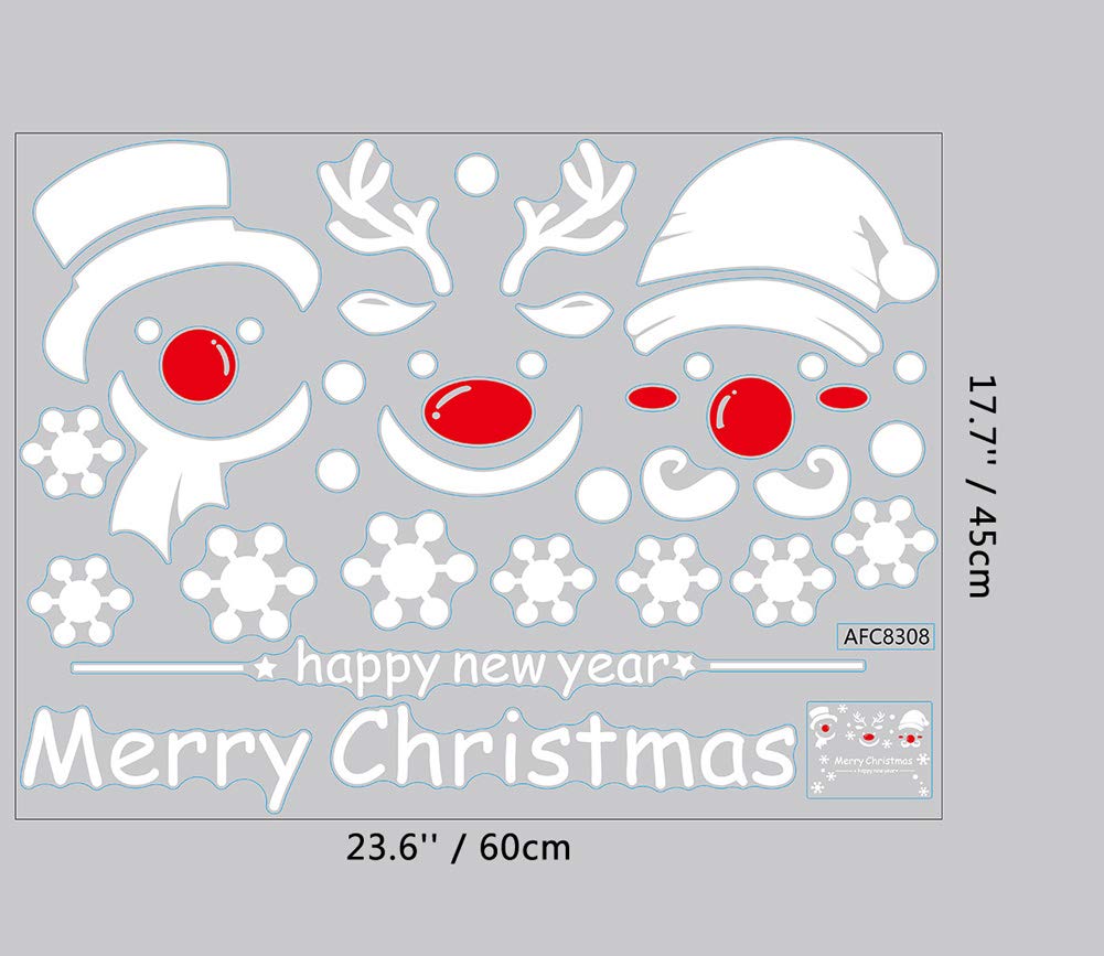 Christmas Window Stickers - Santa Claus Snowflakes Snowman Deer Removable Vinyl DIY Decals for Wall, Window & Door Decor | Holiday Home & Office Decorations