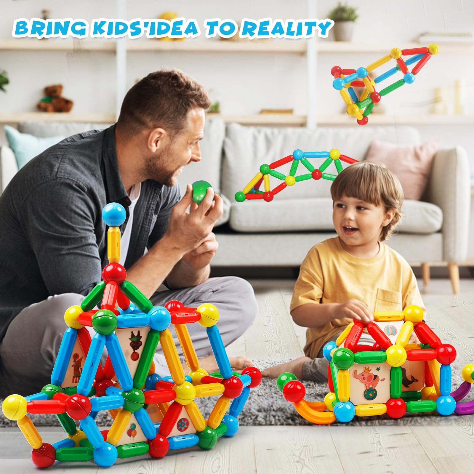 MAGBLOCK 90PCS Magnetic Building Sticks & Blocks STEM Toys for Boys Girls Ages 3-8, Educational Magnet Sticks Balls Rods Construction Set, Montessori Sensory Learning Toys for Toddlers Preschool Kids – Perfect for Classroom, Home Play & Creative STEM Activities