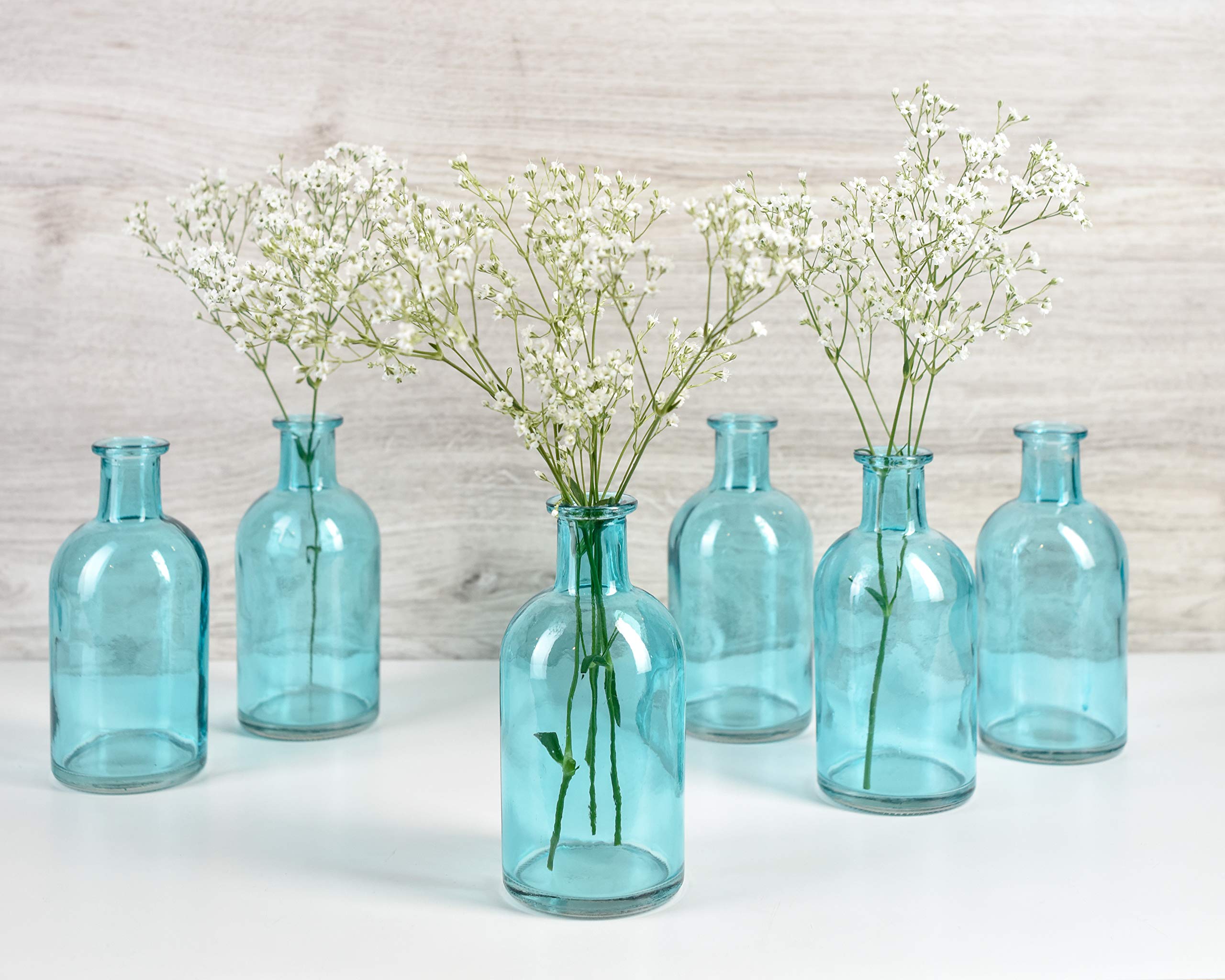 Serene Spaces Living 6-Piece Small Turquoise Medicine Bottle Vases Set for Long Stem Flowers - Perfect for Home Decor, Wedding Centerpieces & Boho Chic Interior Design