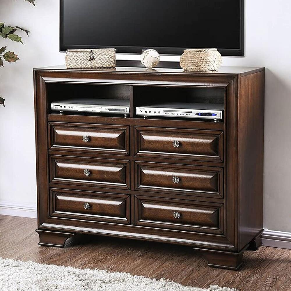Simple Relax 6-Drawer Wooden Media Chest in Brown Cherry - Perfect for Living Room, Bedroom & Home Office Storage