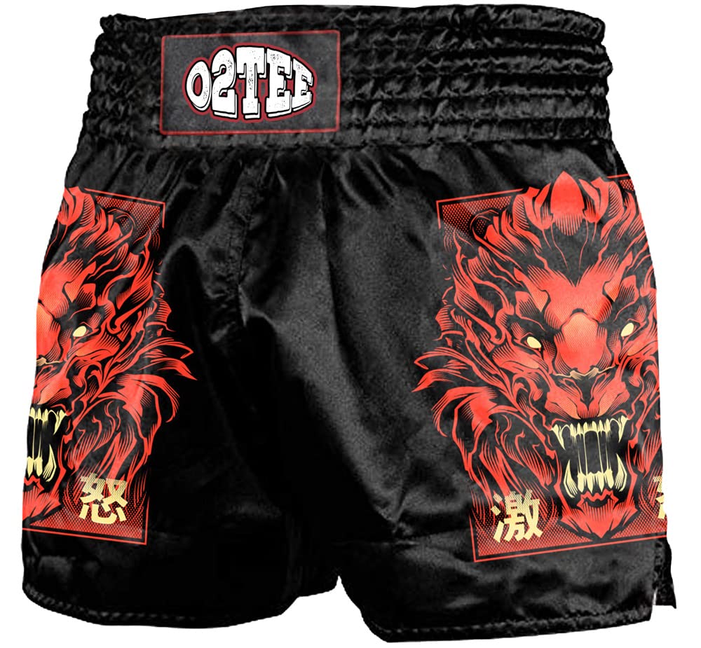 O2TEE Unisex Samurai MMA Muay Thai Shorts for Men & Women - Breathable Gym Boxing Kickboxing Training Shorts for Martial Arts & Fitness Workouts