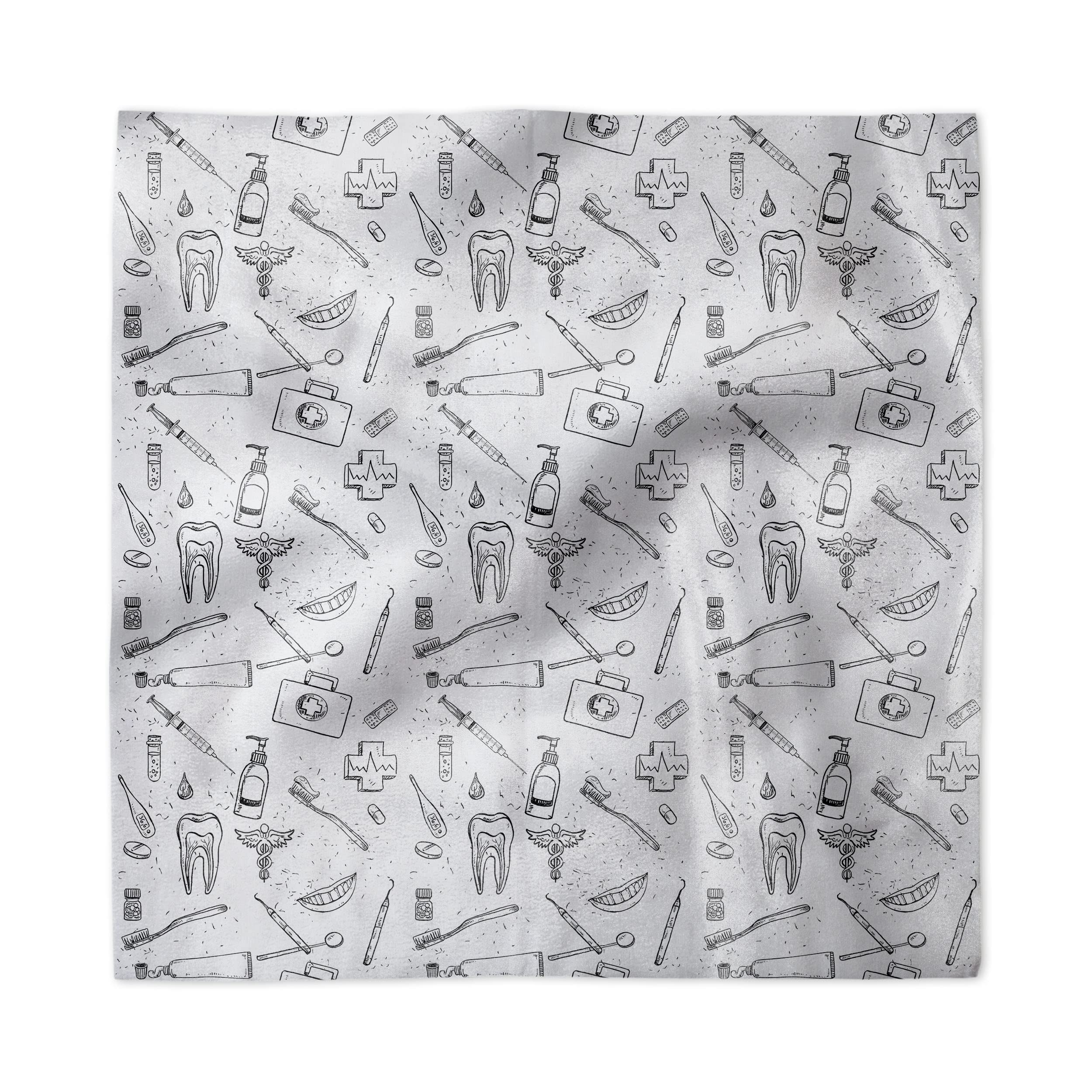 Ambesonne 4-Pack Decorative Napkins - Hand Drawn Dental Hygiene Themed Design, Black & White Satin Fabric (18