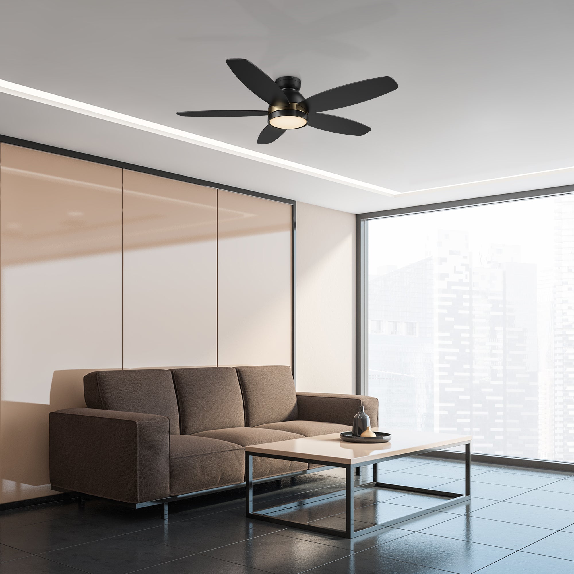 48 Inch Low Profile Ceiling Fan with LED Light and Remote Control - Perfect for Bedroom, Living Room, and Office Spaces
