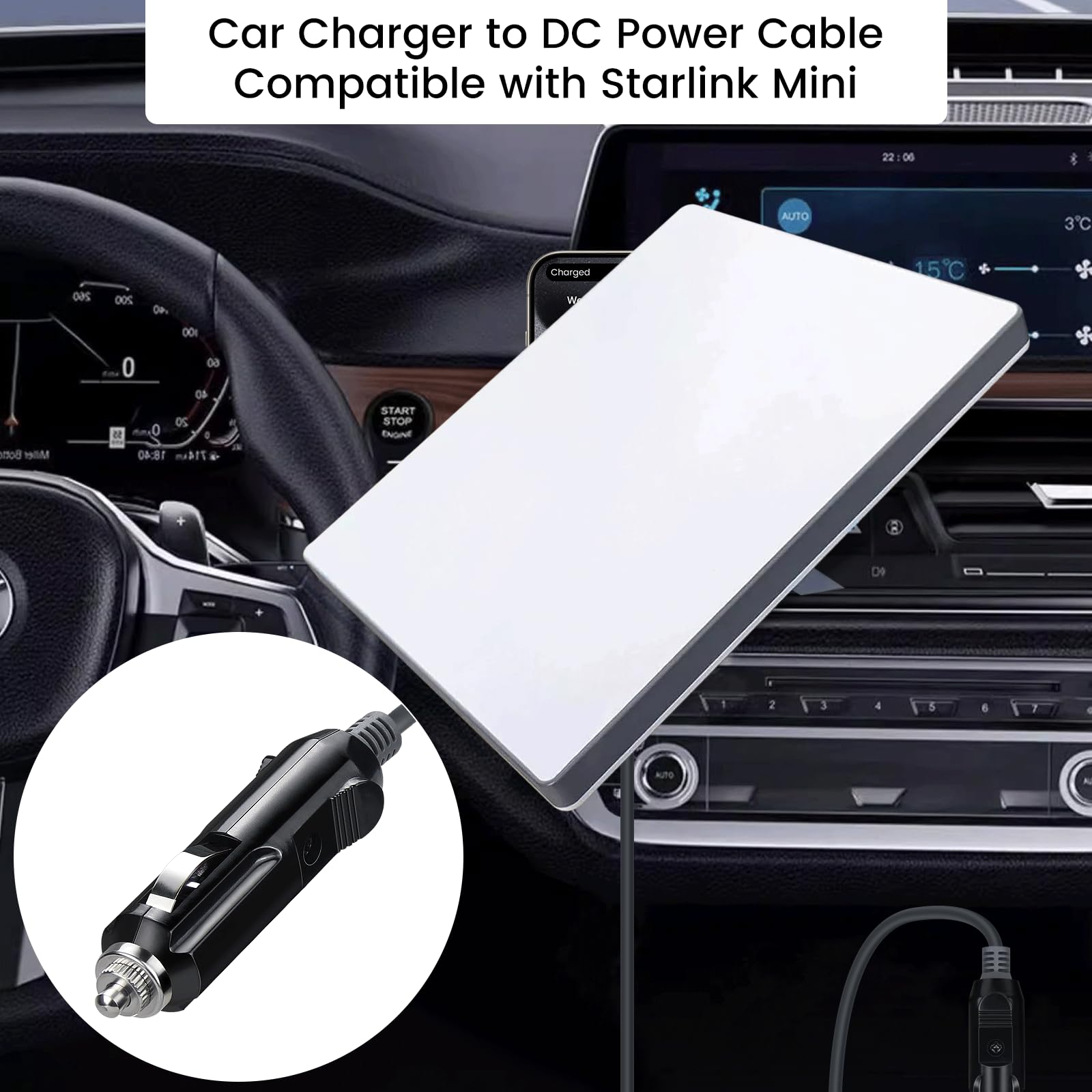 16ft Waterproof DC Car Charger Cable for Starlink Mini - 5M Long Auto Power Supply Cord for Satellite Mini - Perfect for Road Trips, Camping & RV Power Needs